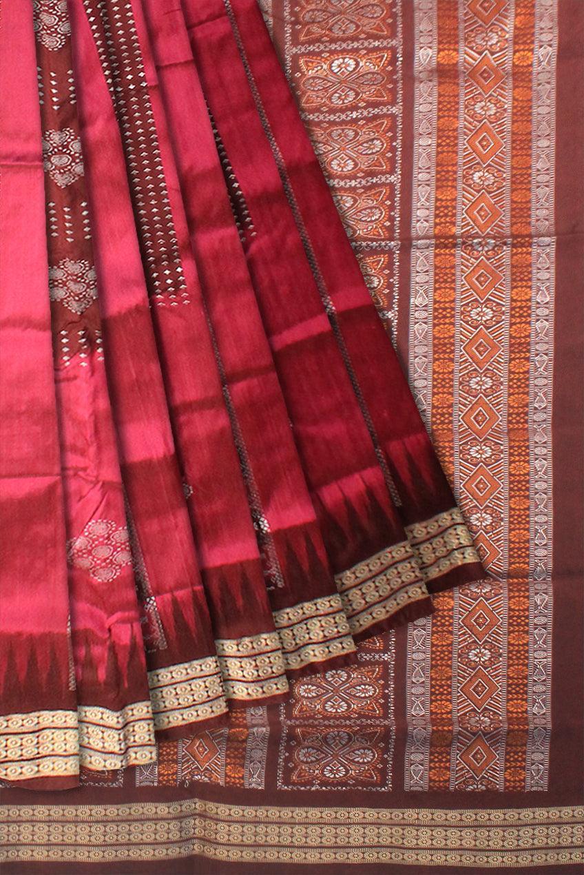 Rosepink color Pata saree with flower. - Koshali Arts & Crafts Enterprise