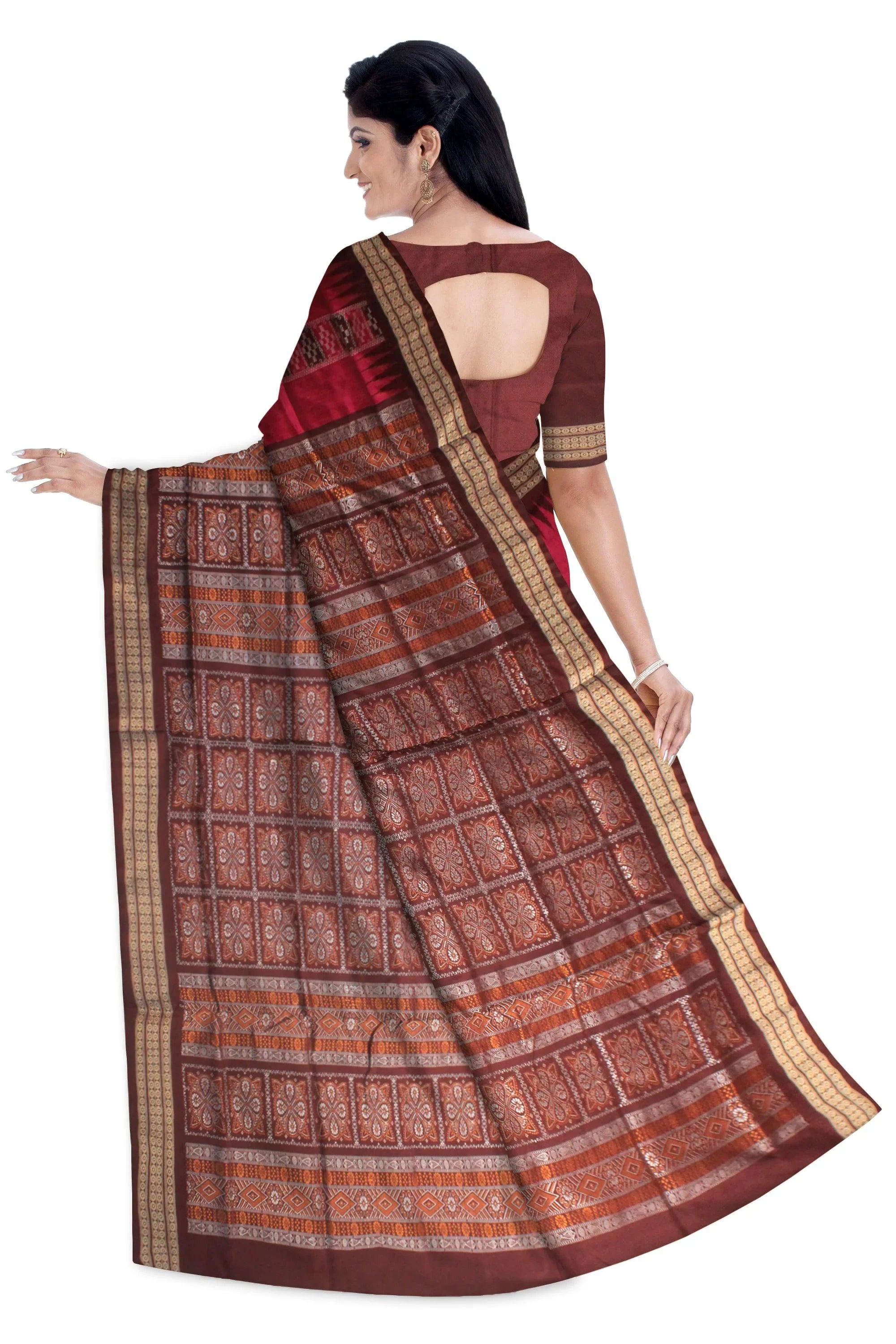 Rosepink color Pata saree with flower. - Koshali Arts & Crafts Enterprise