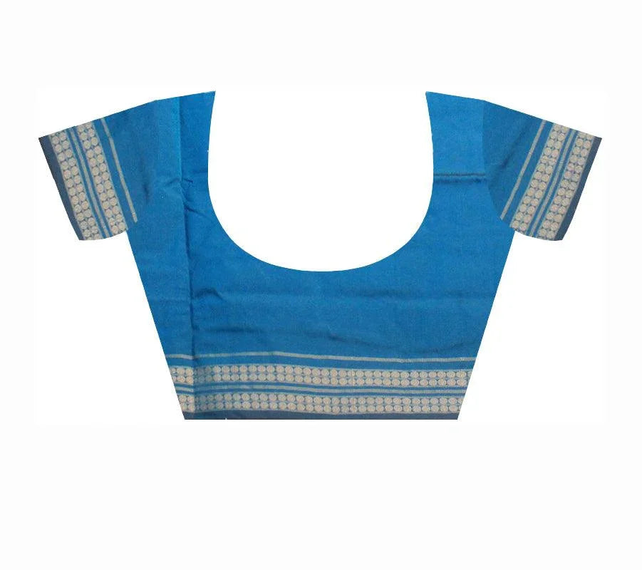 Exclusive Sambalpuri Pata saree in silver and sky blue color. - Koshali Arts & Crafts Enterprise