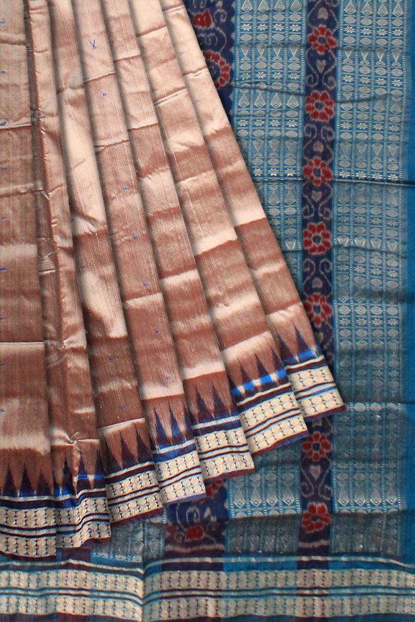 Exclusive Sambalpuri Pata saree in silver and sky blue color. - Koshali Arts & Crafts Enterprise