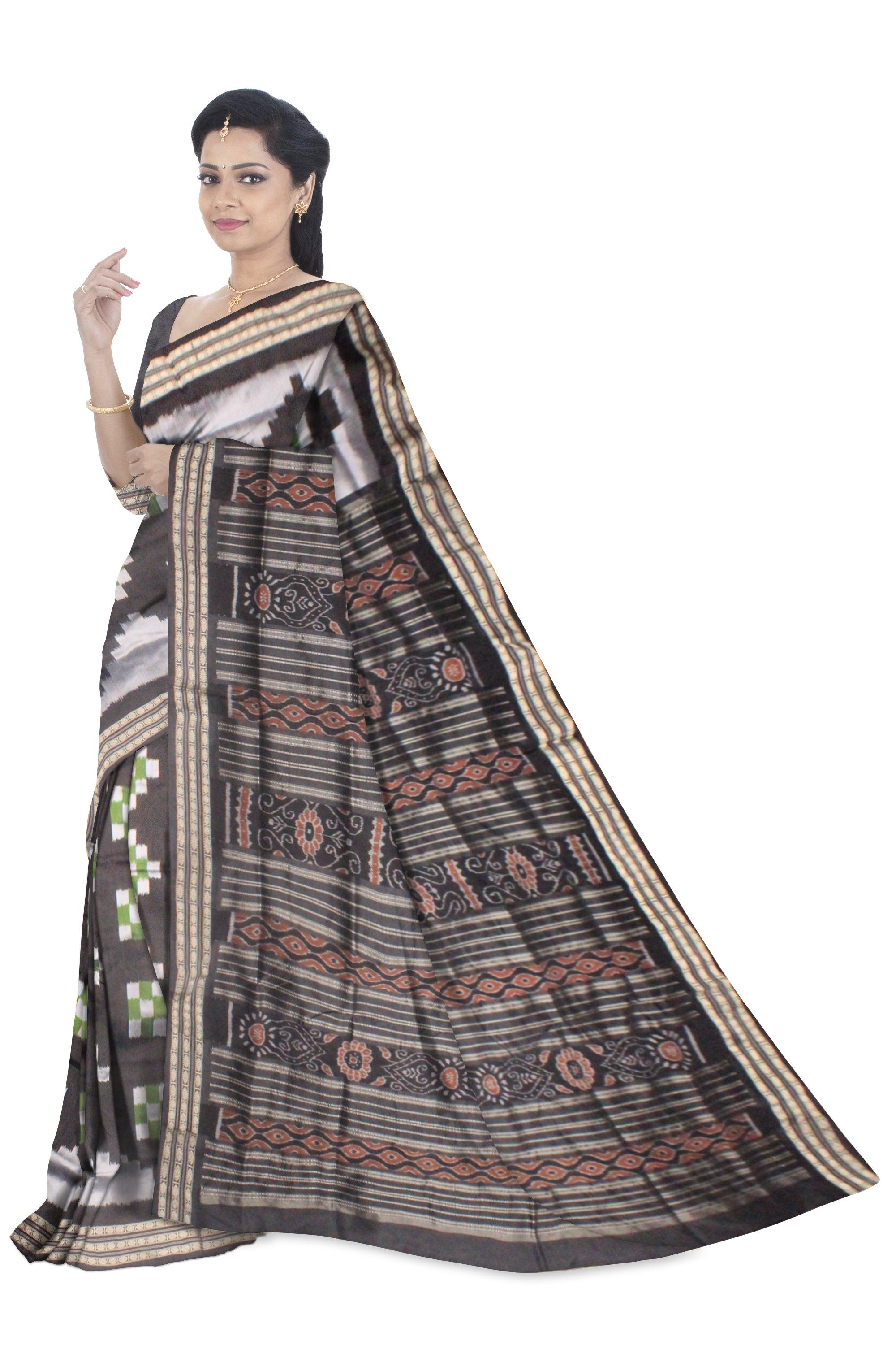 SAMBALPURI SAPTA PATA SAREE IN DARK GREEN AND BLACK COLOR WITH BLOUSE PIECE - Koshali Arts & Crafts Enterprise