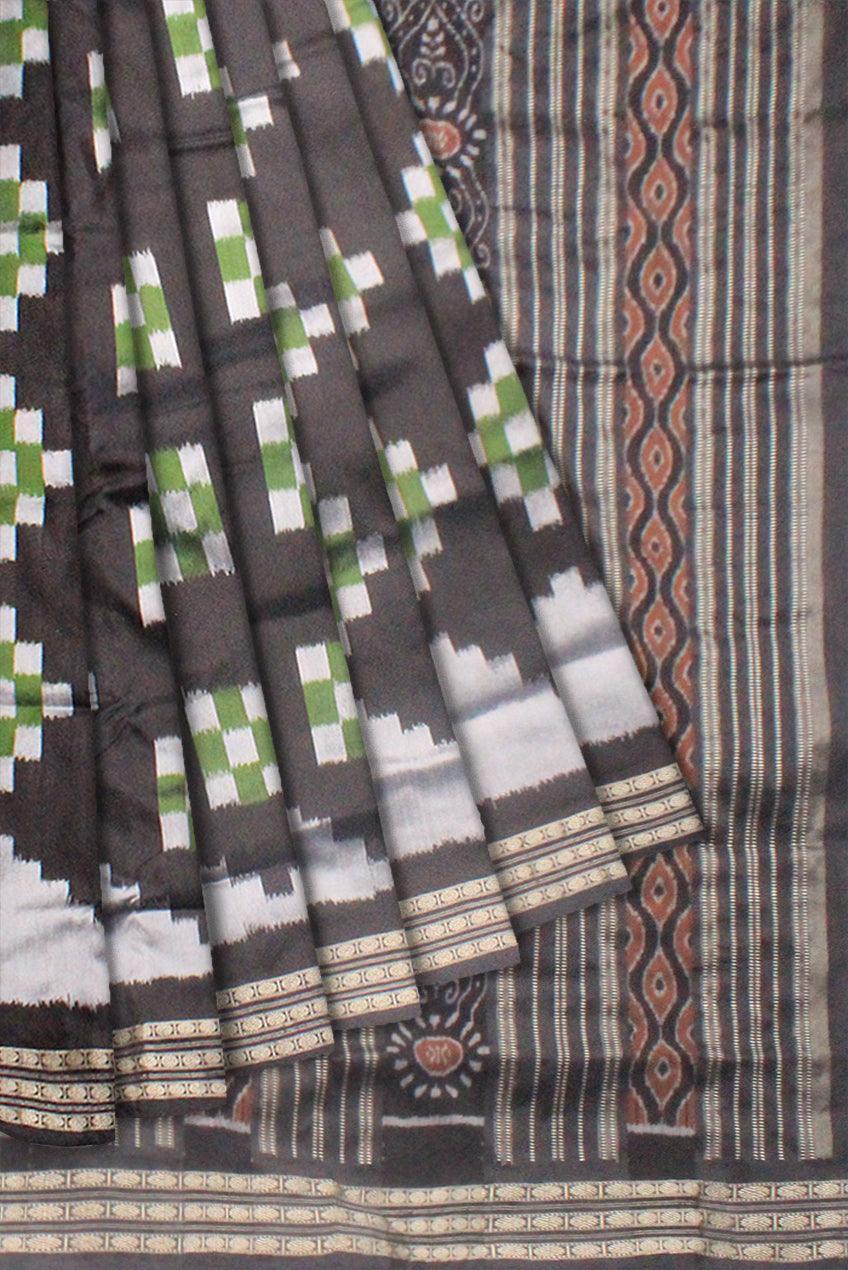 SAMBALPURI SAPTA PATA SAREE IN DARK GREEN AND BLACK COLOR WITH BLOUSE PIECE - Koshali Arts & Crafts Enterprise