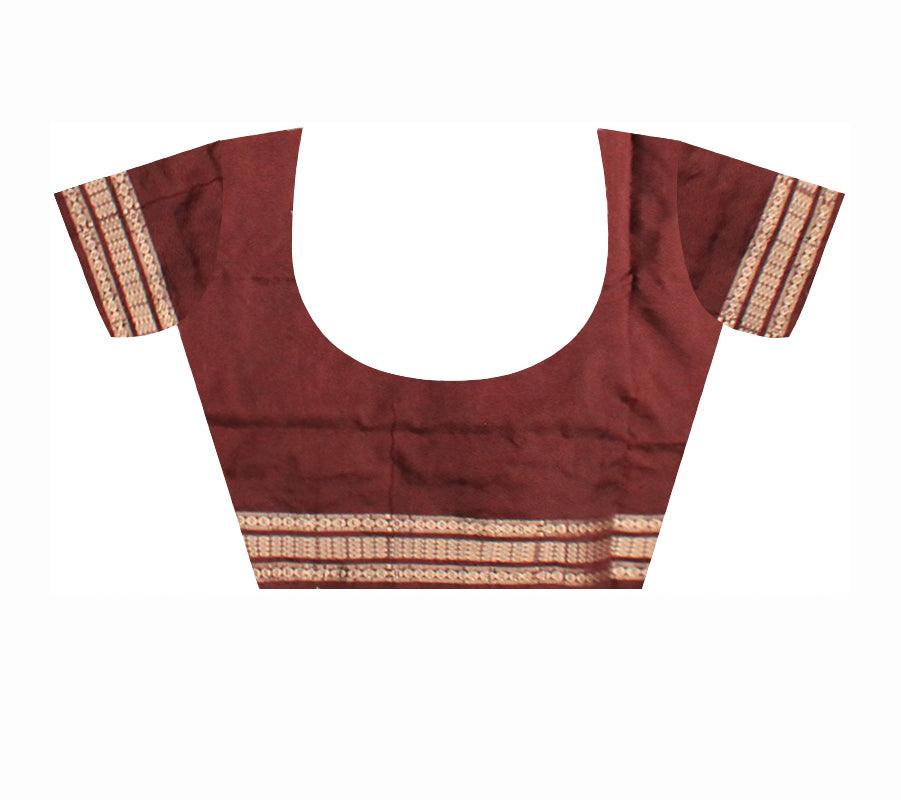 DESIGNED SILVER,BLUE AND BROWN COLOR PATA SREE WITH BLOUSE PIECE. - Koshali Arts & Crafts Enterprise