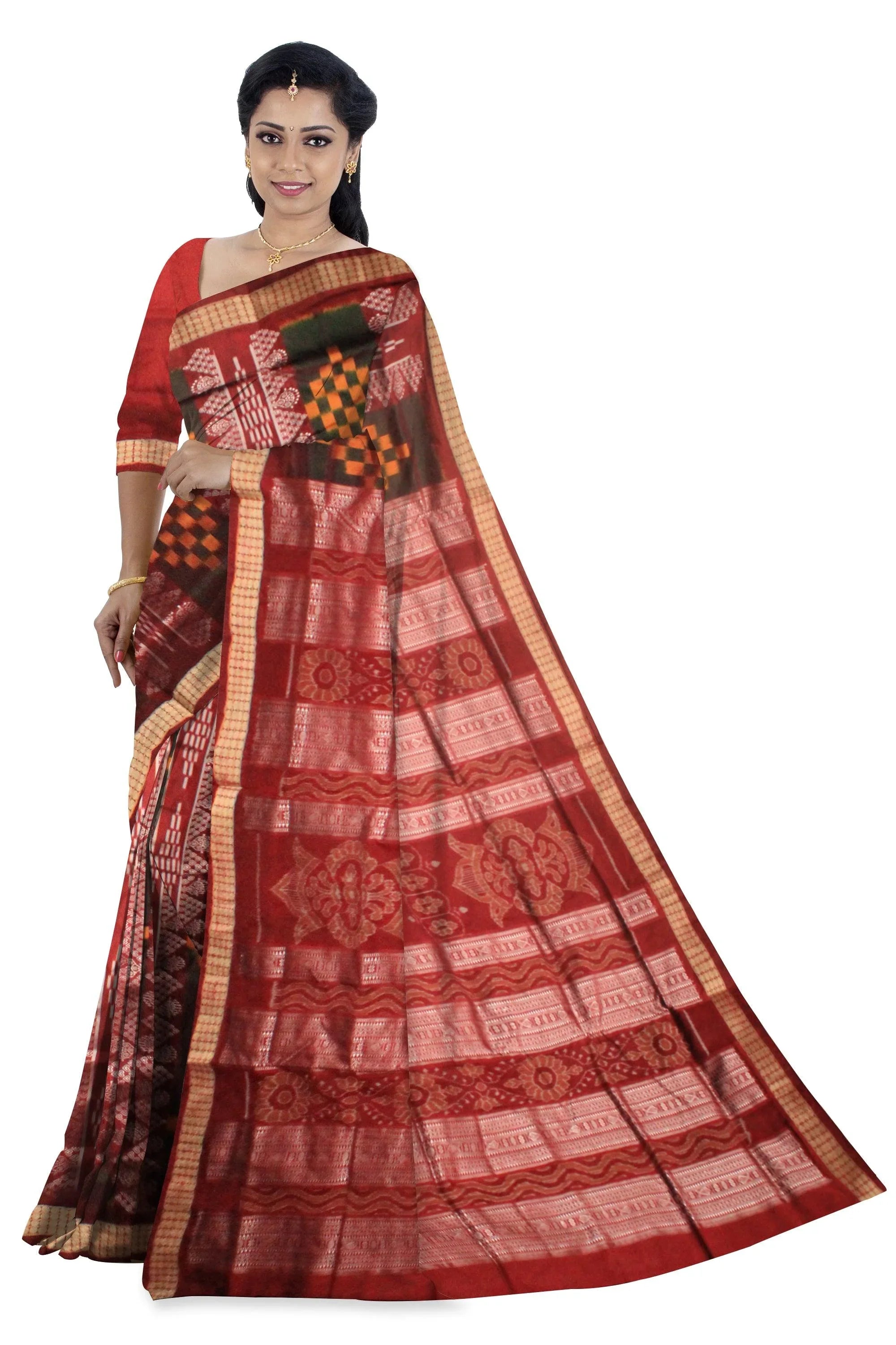 Sapta pattern sambalpuri pata saree in black and red color. - Koshali Arts & Crafts Enterprise