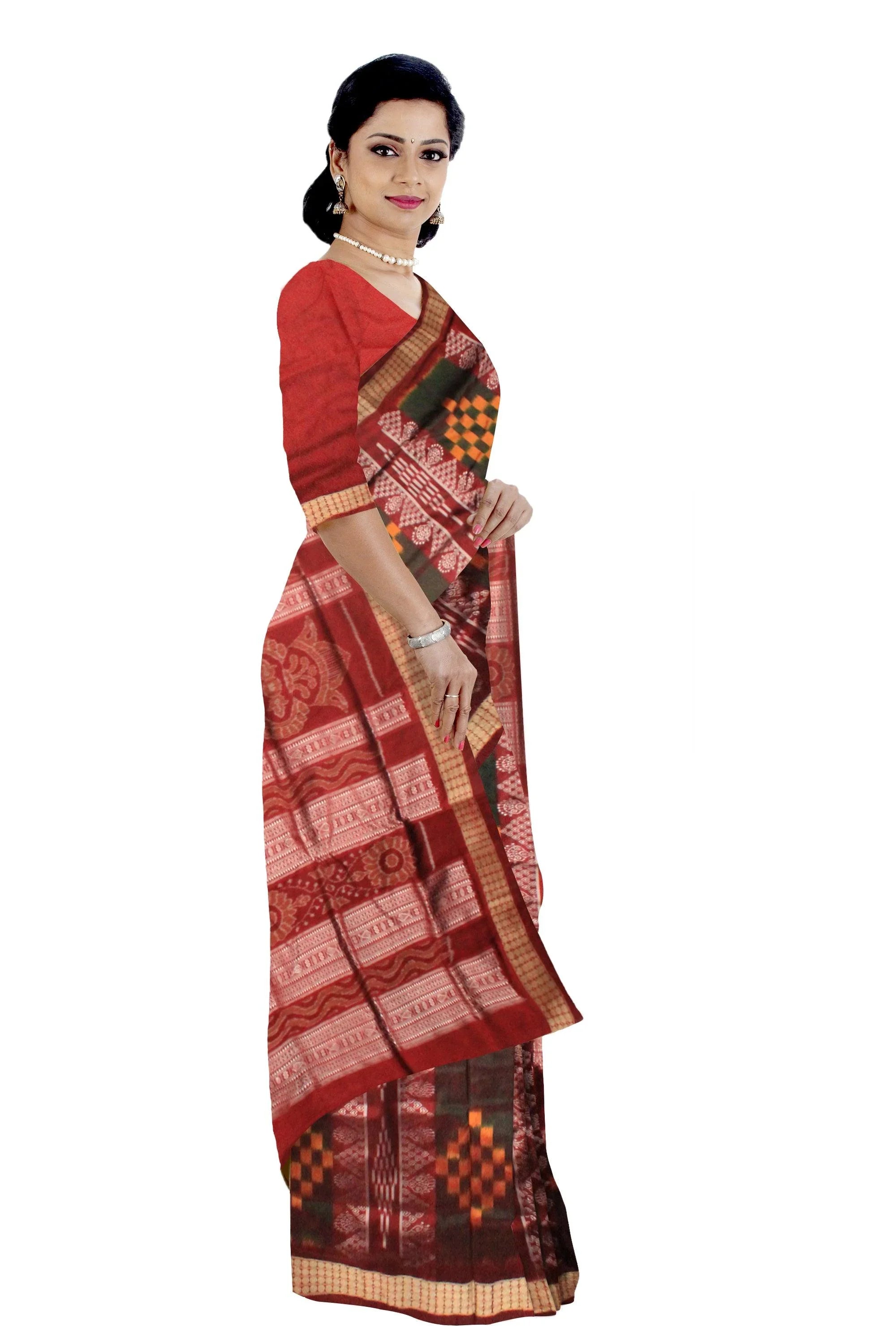 Sapta pattern sambalpuri pata saree in black and red color. - Koshali Arts & Crafts Enterprise