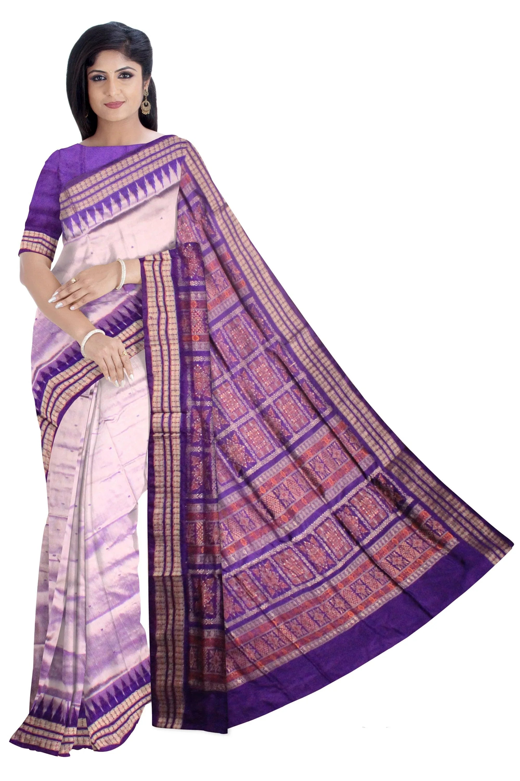 Violet and silver color botty pata saree. - Koshali Arts & Crafts Enterprise