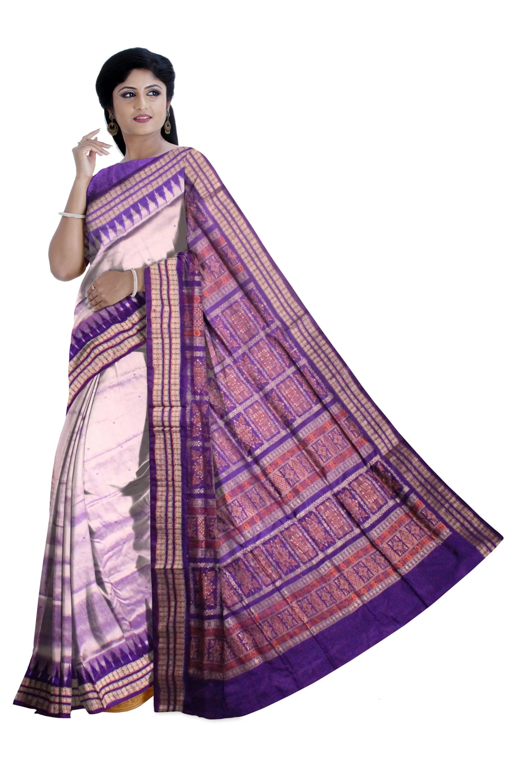 Violet and silver color botty pata saree. - Koshali Arts & Crafts Enterprise