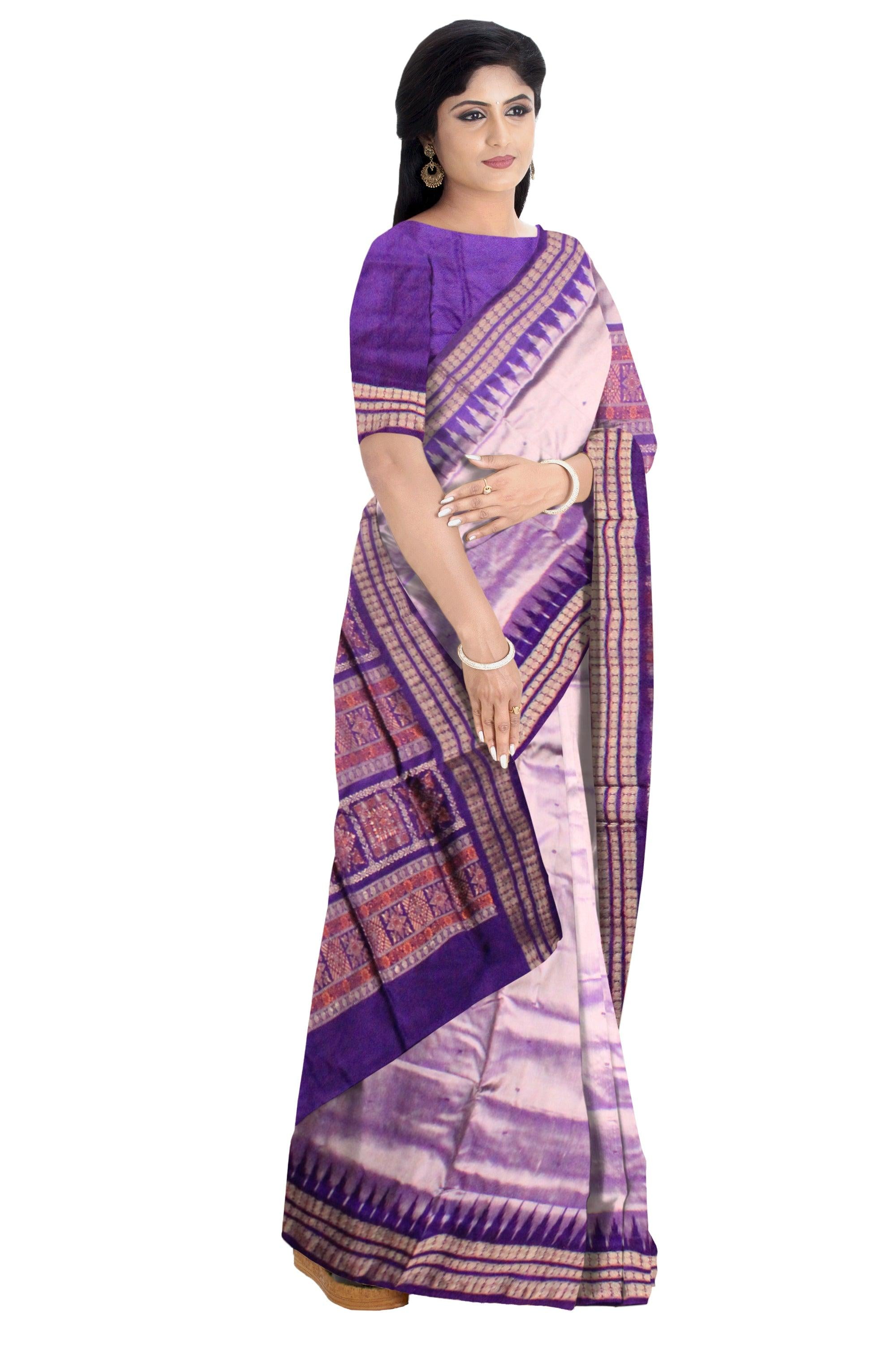 VIOLET AND SILVER COLOR BOTTY PATA SAREE WITH BLOUSE PIECE. - Koshali Arts & Crafts Enterprise