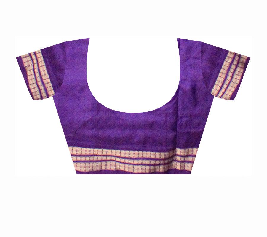 VIOLET AND SILVER COLOR BOTTY PATA SAREE WITH BLOUSE PIECE. - Koshali Arts & Crafts Enterprise