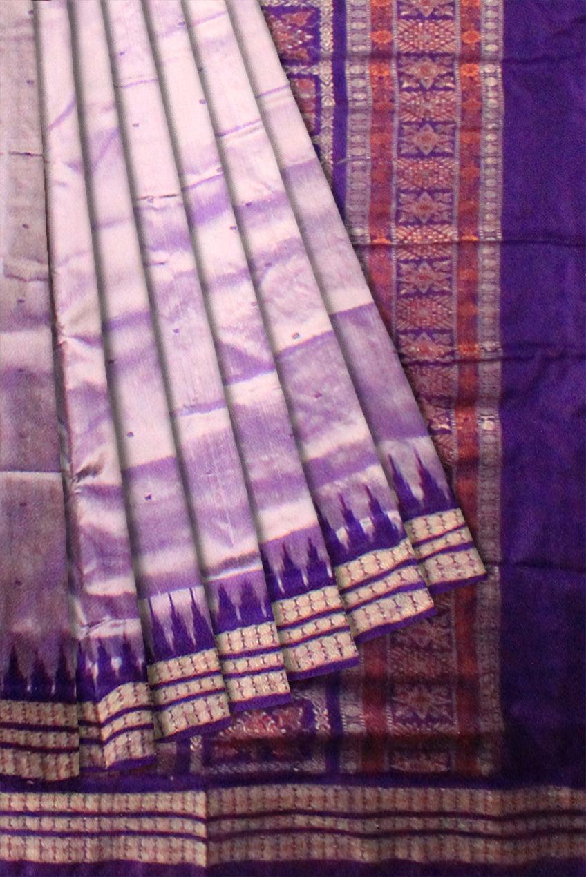 VIOLET AND SILVER COLOR BOTTY PATA SAREE WITH BLOUSE PIECE. - Koshali Arts & Crafts Enterprise