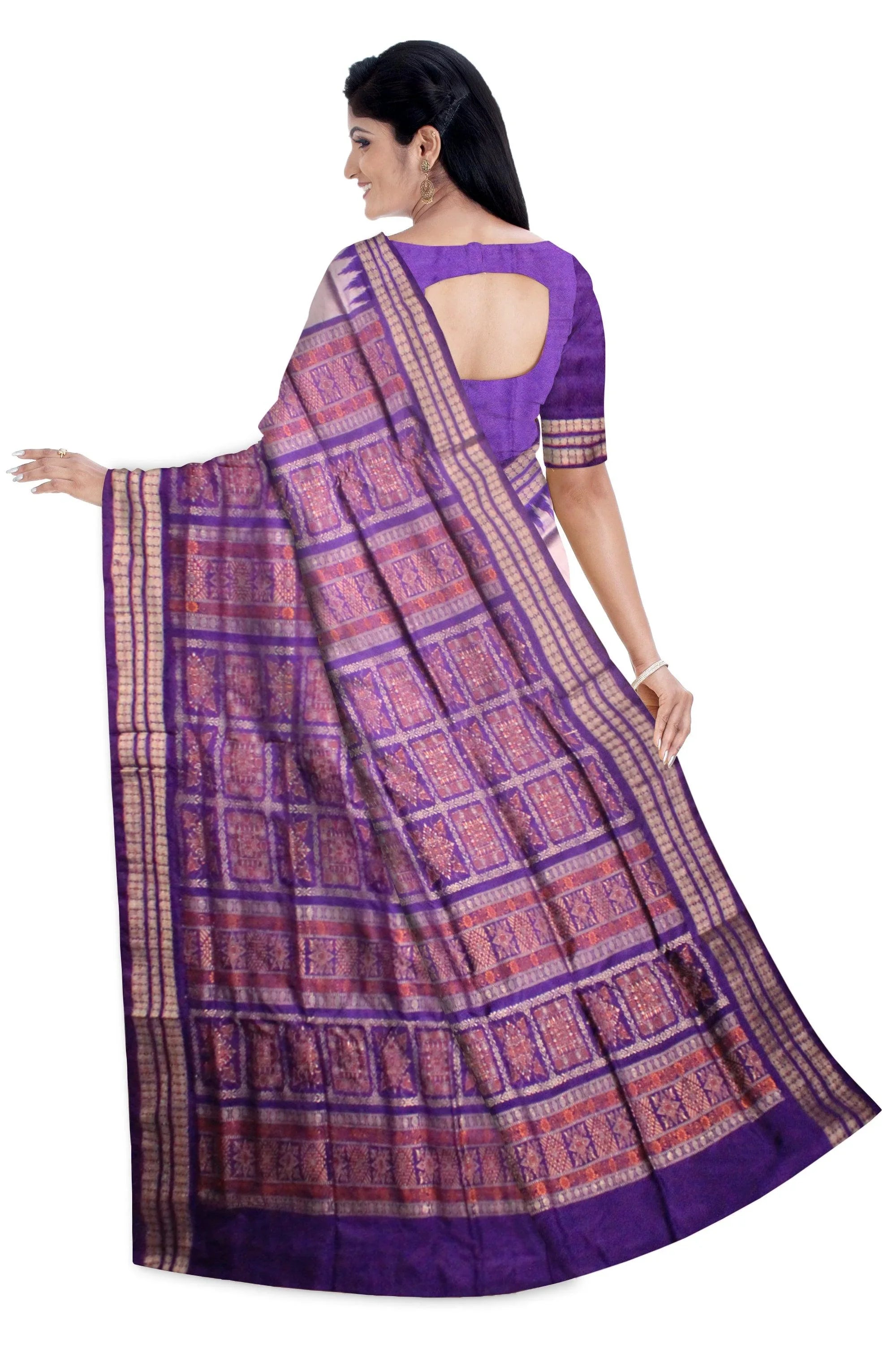 Violet and silver color botty pata saree. - Koshali Arts & Crafts Enterprise