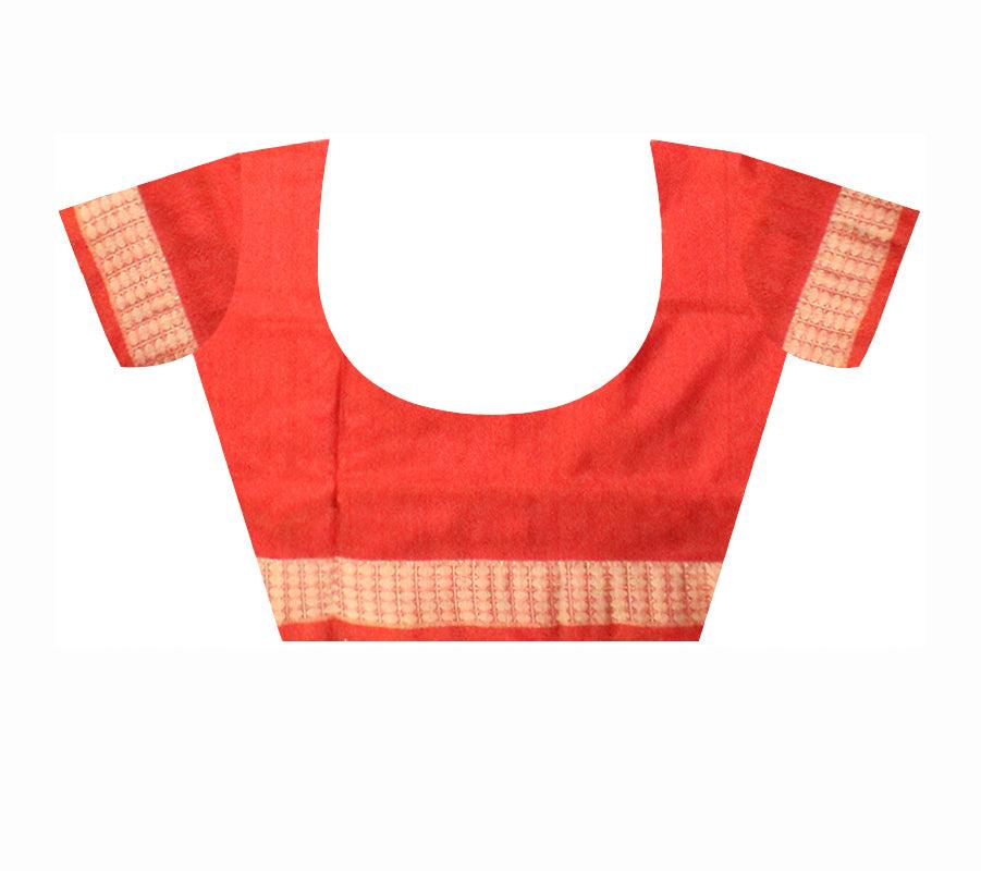 YELLOW AND RED COLOR SAMBALPURI PATA SAREE WITH BLOUSE PIECE. - Koshali Arts & Crafts Enterprise