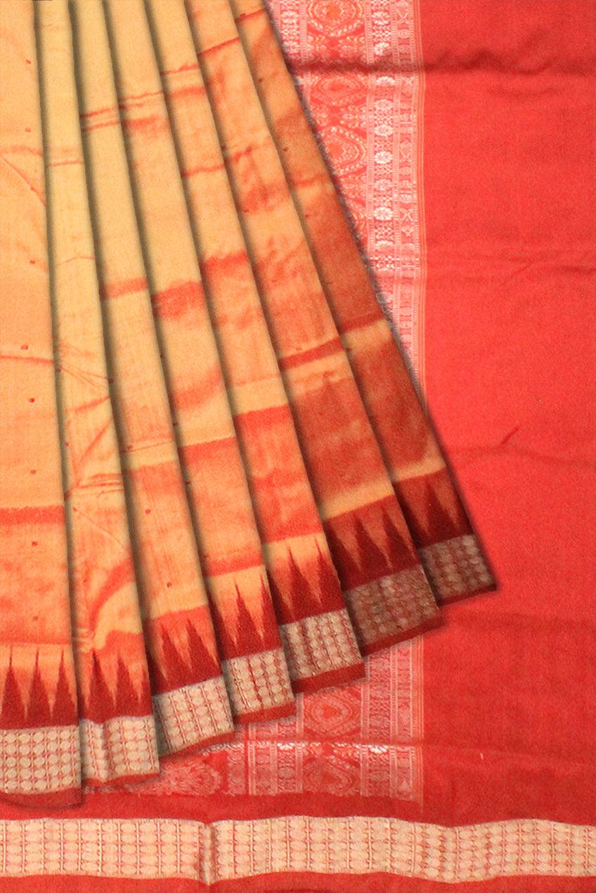 YELLOW AND RED COLOR SAMBALPURI PATA SAREE WITH BLOUSE PIECE. - Koshali Arts & Crafts Enterprise