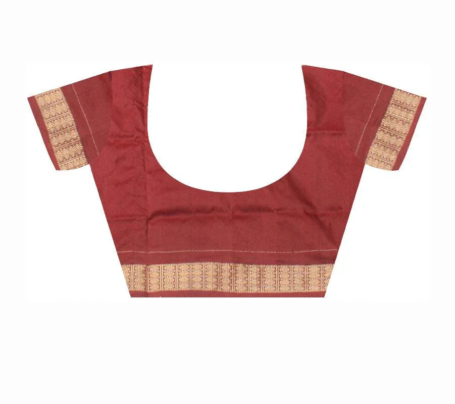 Sambalpuri Pata Saree in Maroon and Red color creeper Design with blouse piece. - Koshali Arts & Crafts Enterprise
