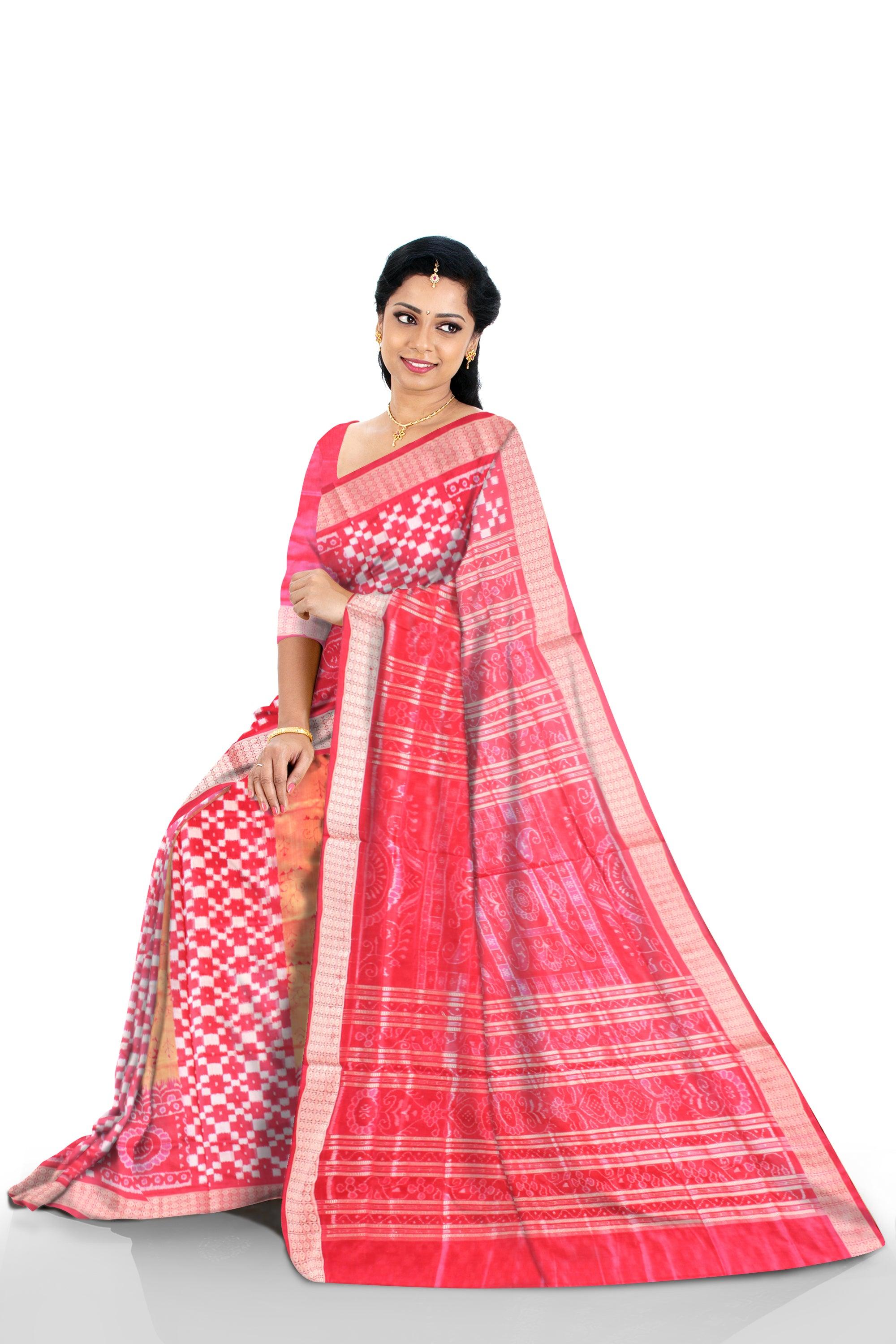 Pink color body sapta design Sambalpuri Pata saree,with blouse piece. - Koshali Arts & Crafts Enterprise