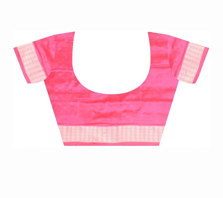 Pink color body sapta design Sambalpuri Pata saree,with blouse piece. - Koshali Arts & Crafts Enterprise