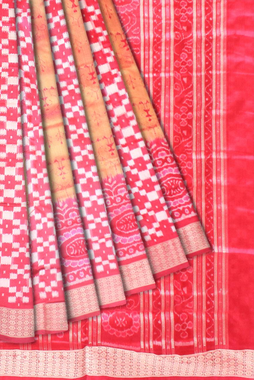 Pink color body sapta design Sambalpuri Pata saree,with blouse piece. - Koshali Arts & Crafts Enterprise