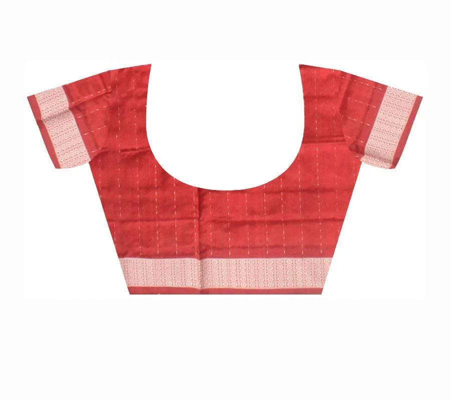 Traditional ikat pattern Sambalpuri Pata Saree in Maroon and White Color saree with blouse piece . - Koshali Arts & Crafts Enterprise