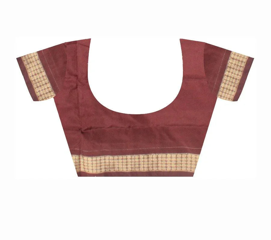 A Sambalpuri Pata Saree in Dark Pink Color in house and doll design with blouse piece. - Koshali Arts & Crafts Enterprise