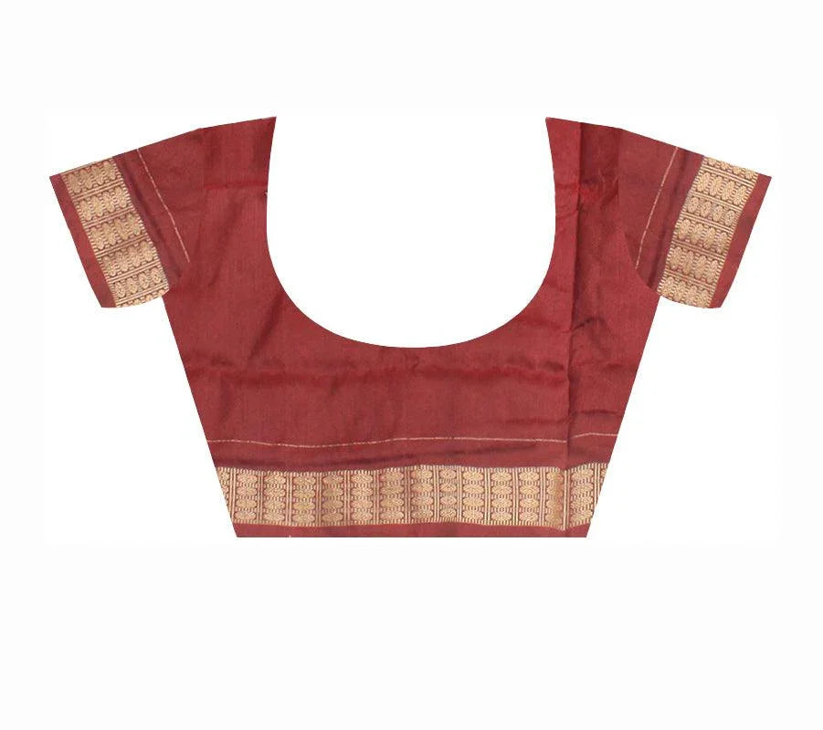 A Sambalpuri Pata Saree in Dark Orange Color in house and doll design with blouse piece. - Koshali Arts & Crafts Enterprise