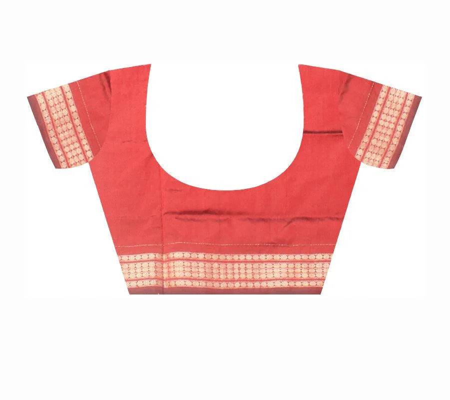 A sambalpuri Pasapalli pata sree in Red color and tree design whole body with blouse piece. - Koshali Arts & Crafts Enterprise