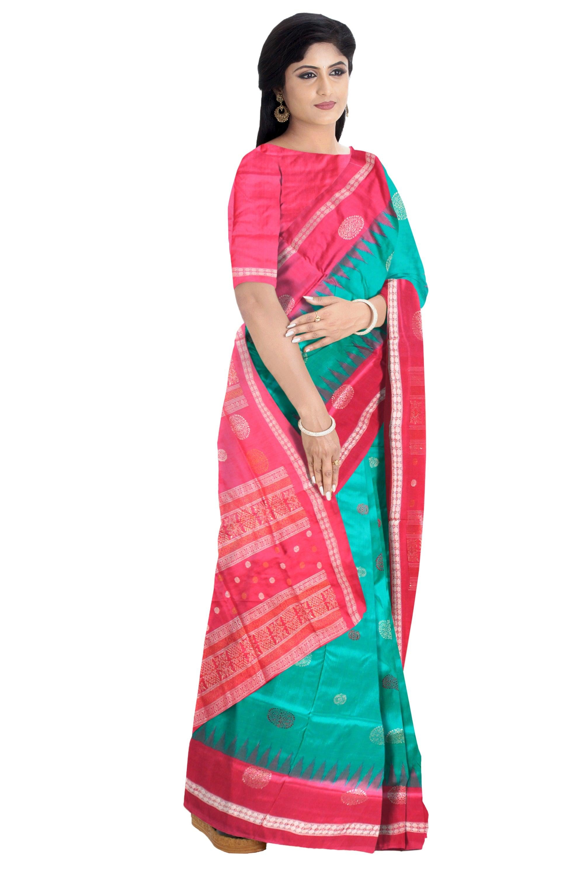 Sky color bace small and big booty pattern Samablpuri Pata saree with blouse piece. - Koshali Arts & Crafts Enterprise
