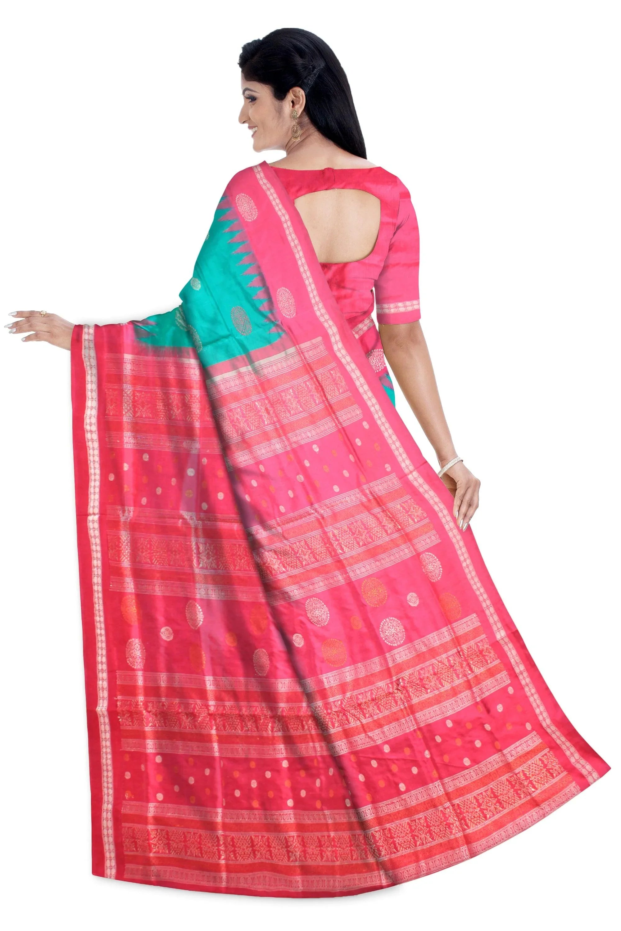Sky color bace small and big booty pattern Samablpuri Pata saree with blouse piece. - Koshali Arts & Crafts Enterprise
