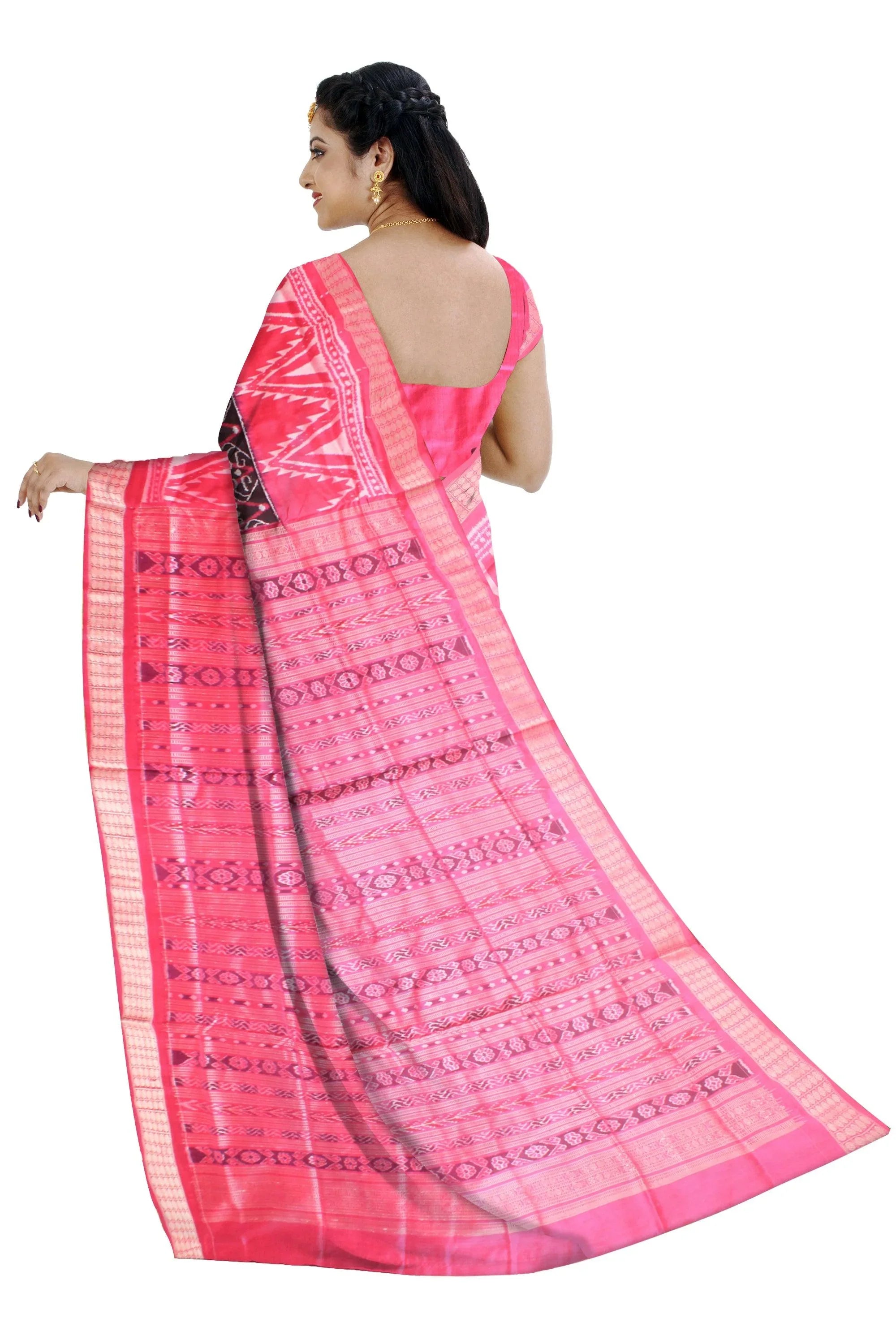 Pink and Black color Sambalpuri Pata saree kumbha design with blouase piece. - Koshali Arts & Crafts Enterprise
