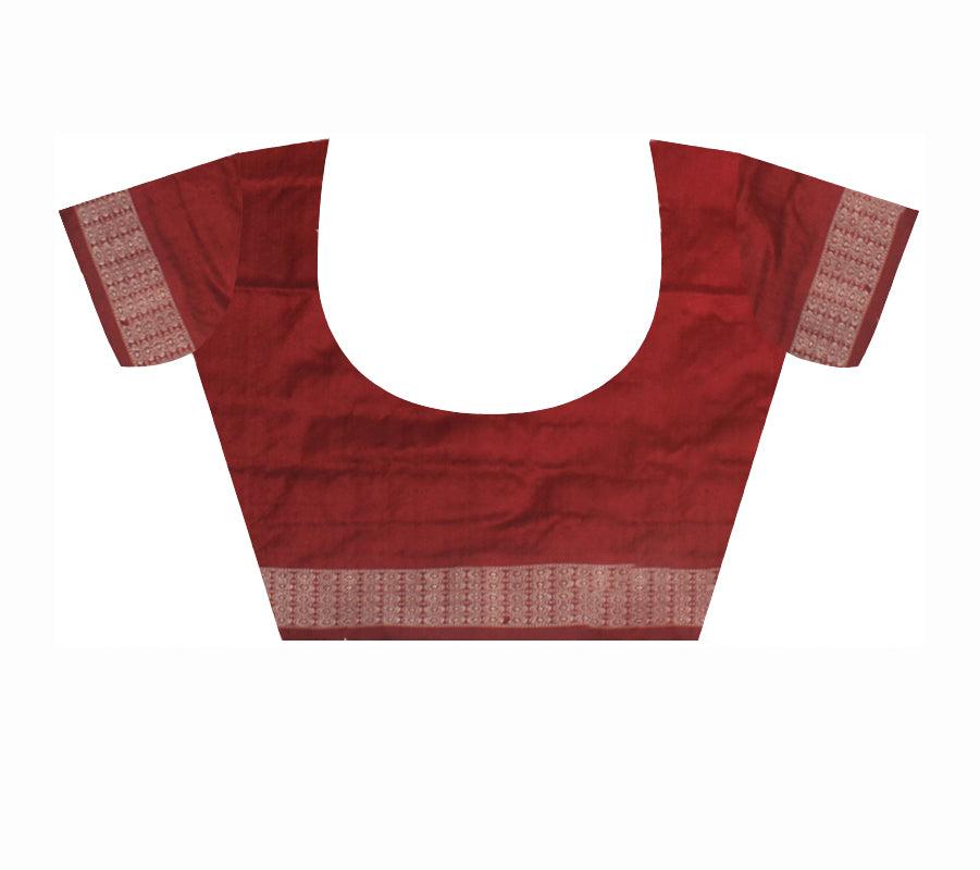 A Sambalpuri pata saree in orange color base in body flower motifs,with blouse piece. - Koshali Arts & Crafts Enterprise