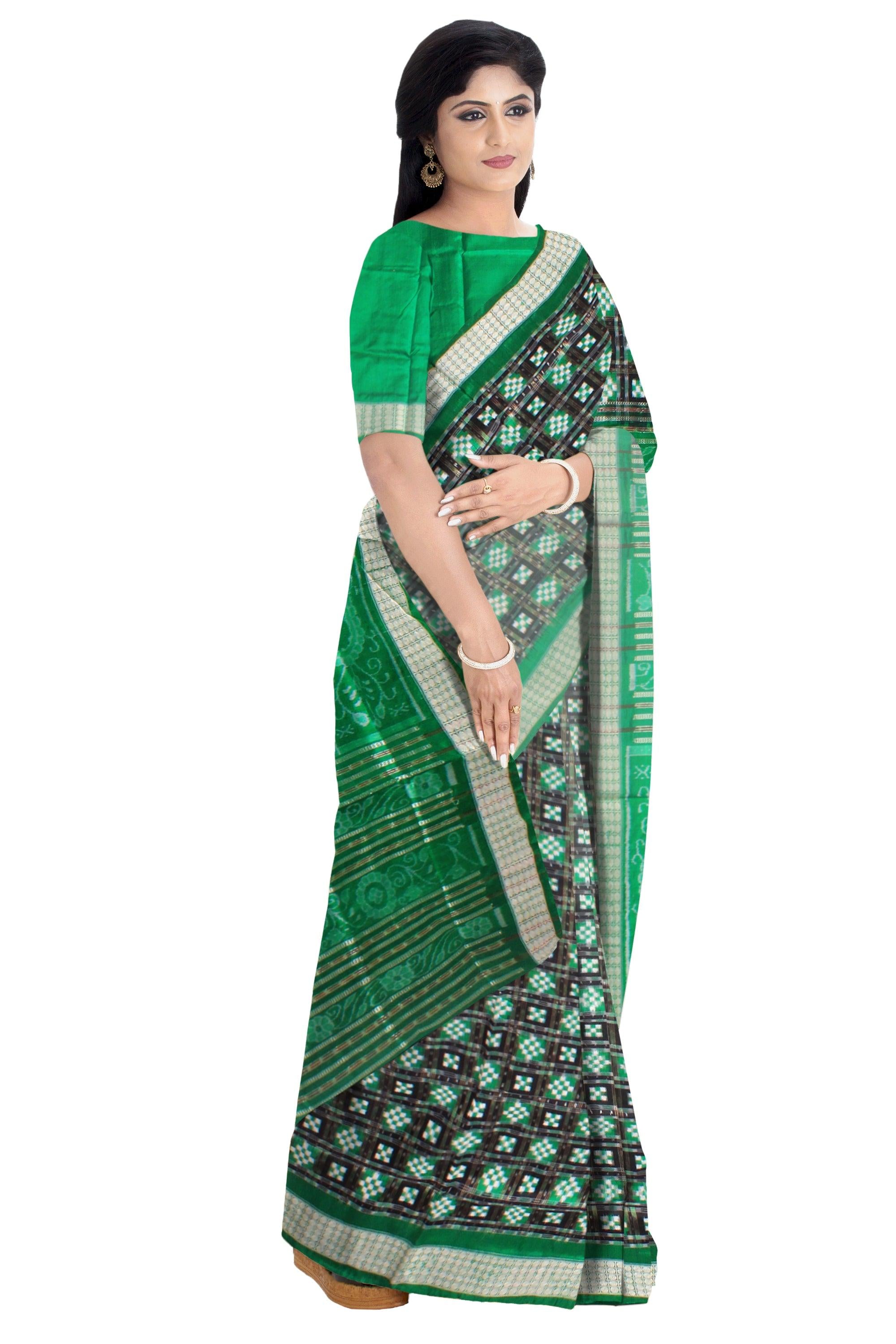 Latest design Green and Black color Pata saree with sapta design body with blouse piece. - Koshali Arts & Crafts Enterprise