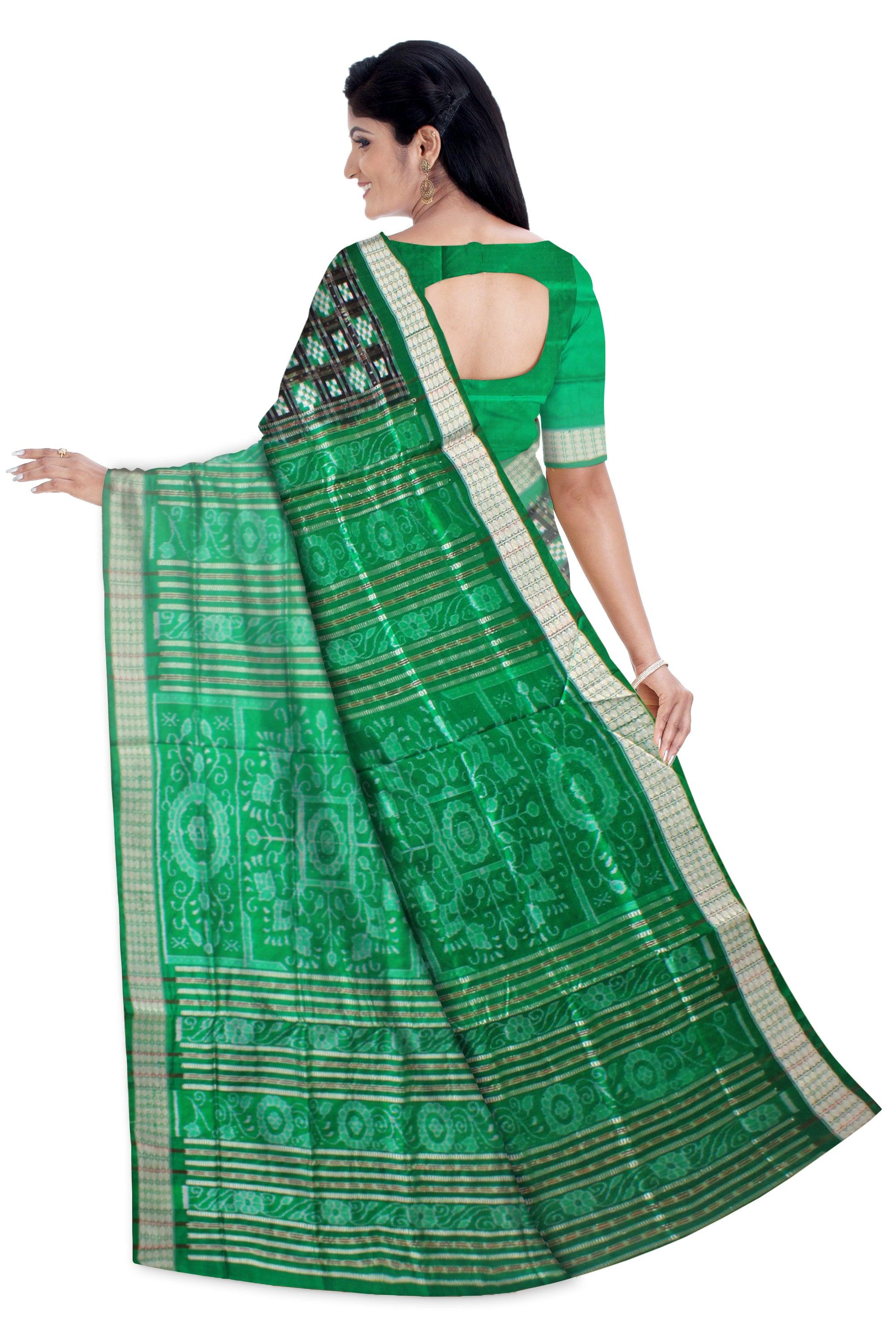 Latest design Green and Black color Pata saree with sapta design body with blouse piece. - Koshali Arts & Crafts Enterprise