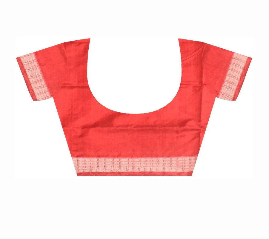 A Sambalpuri Pata saree in Red and Blak color Sapta design body,with blouse piece. - Koshali Arts & Crafts Enterprise