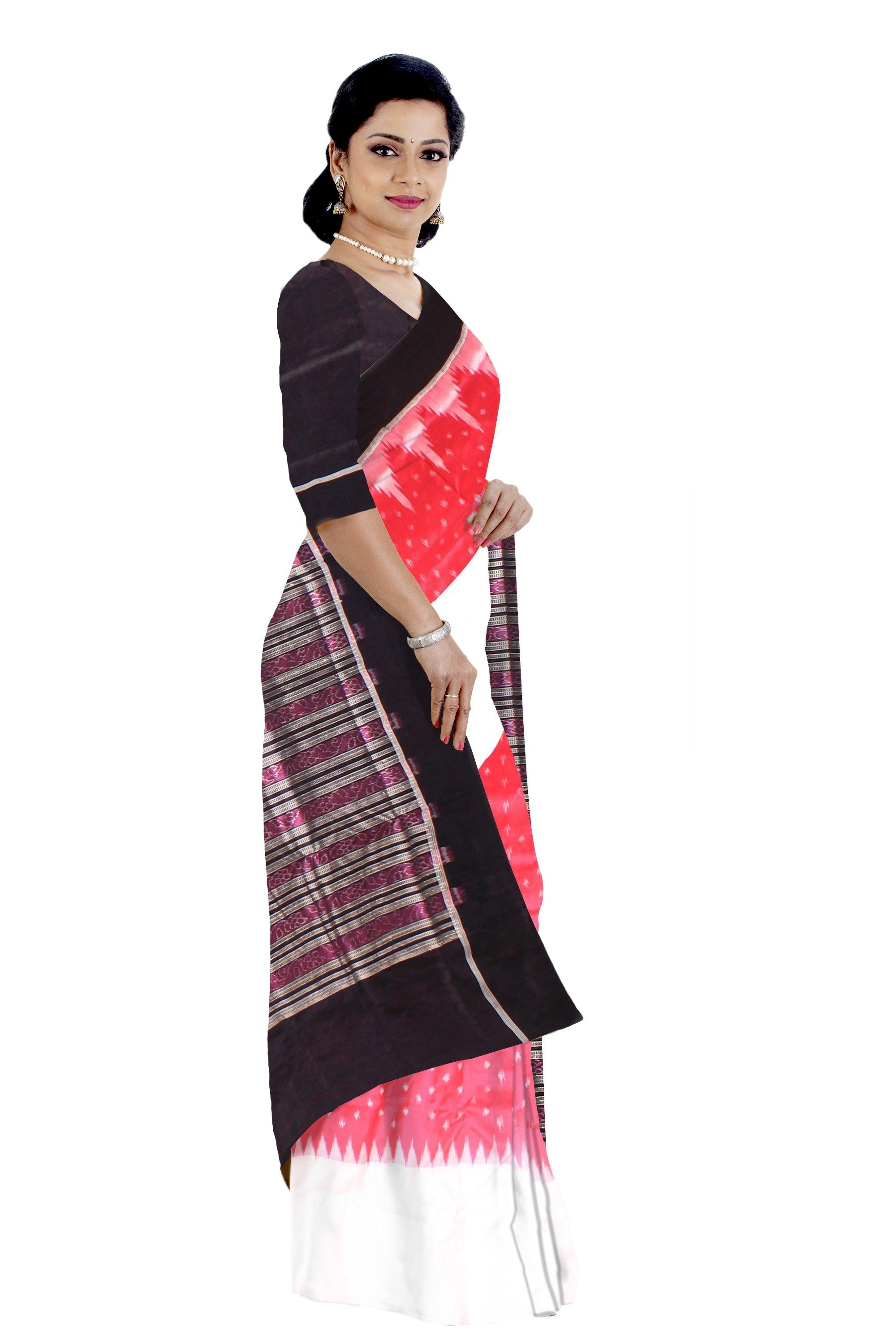 A Sambalpuri Pata saree in Red colour booty design body, with blous piece. - Koshali Arts & Crafts Enterprise