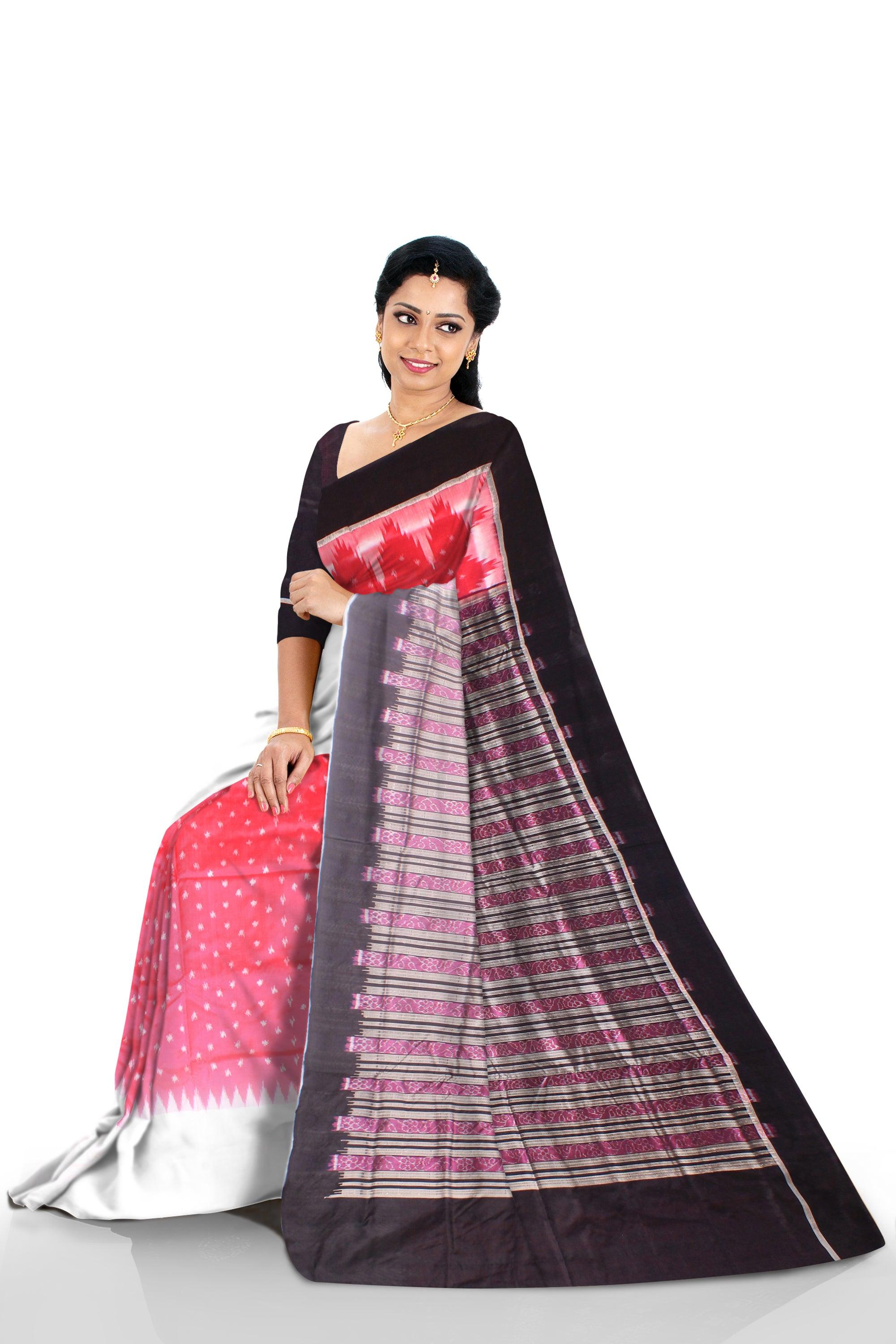 A Sambalpuri Pata saree in Red colour booty design body, with blous piece. - Koshali Arts & Crafts Enterprise