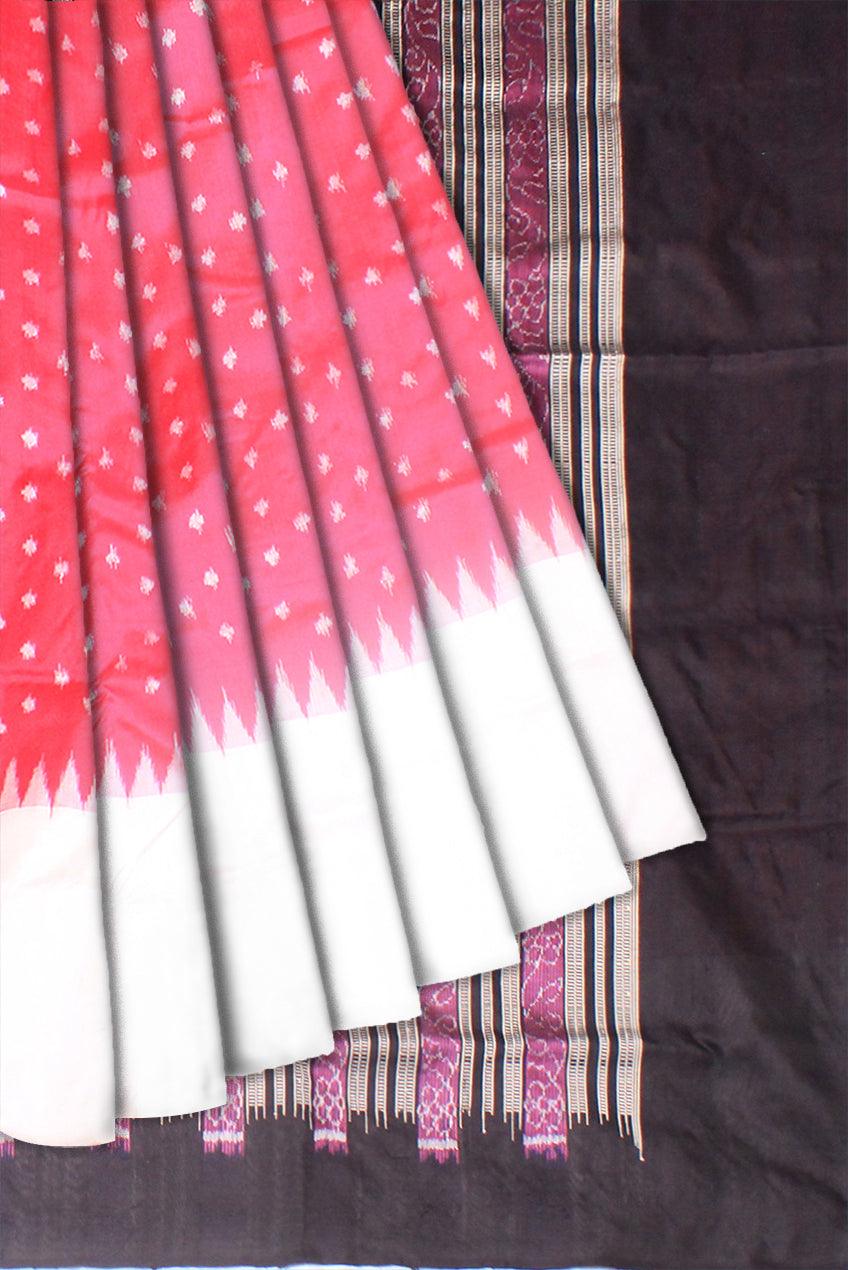 A Sambalpuri Pata saree in Red colour booty design body, with blous piece. - Koshali Arts & Crafts Enterprise