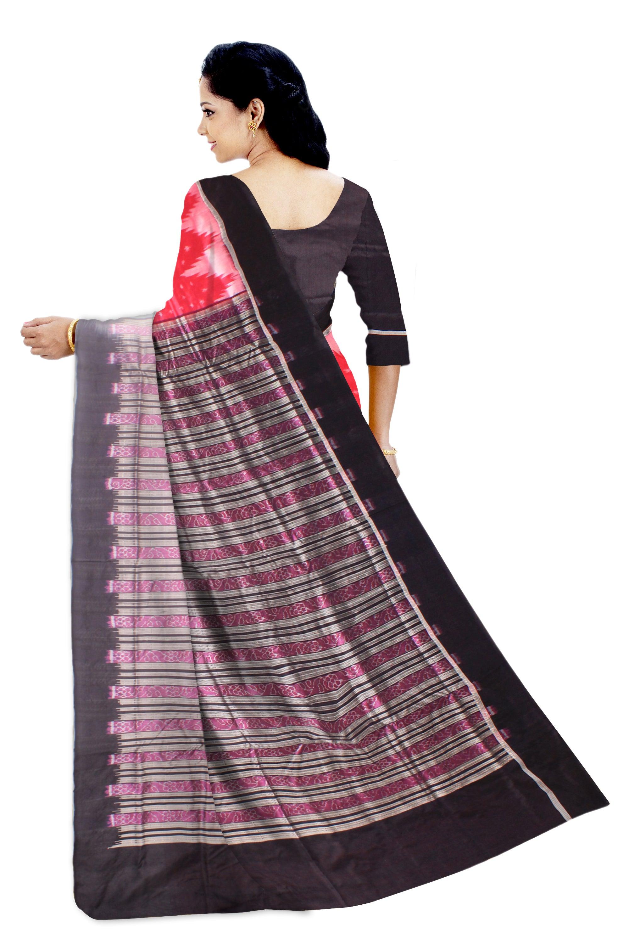 A Sambalpuri Pata saree in Red colour booty design body, with blous piece. - Koshali Arts & Crafts Enterprise