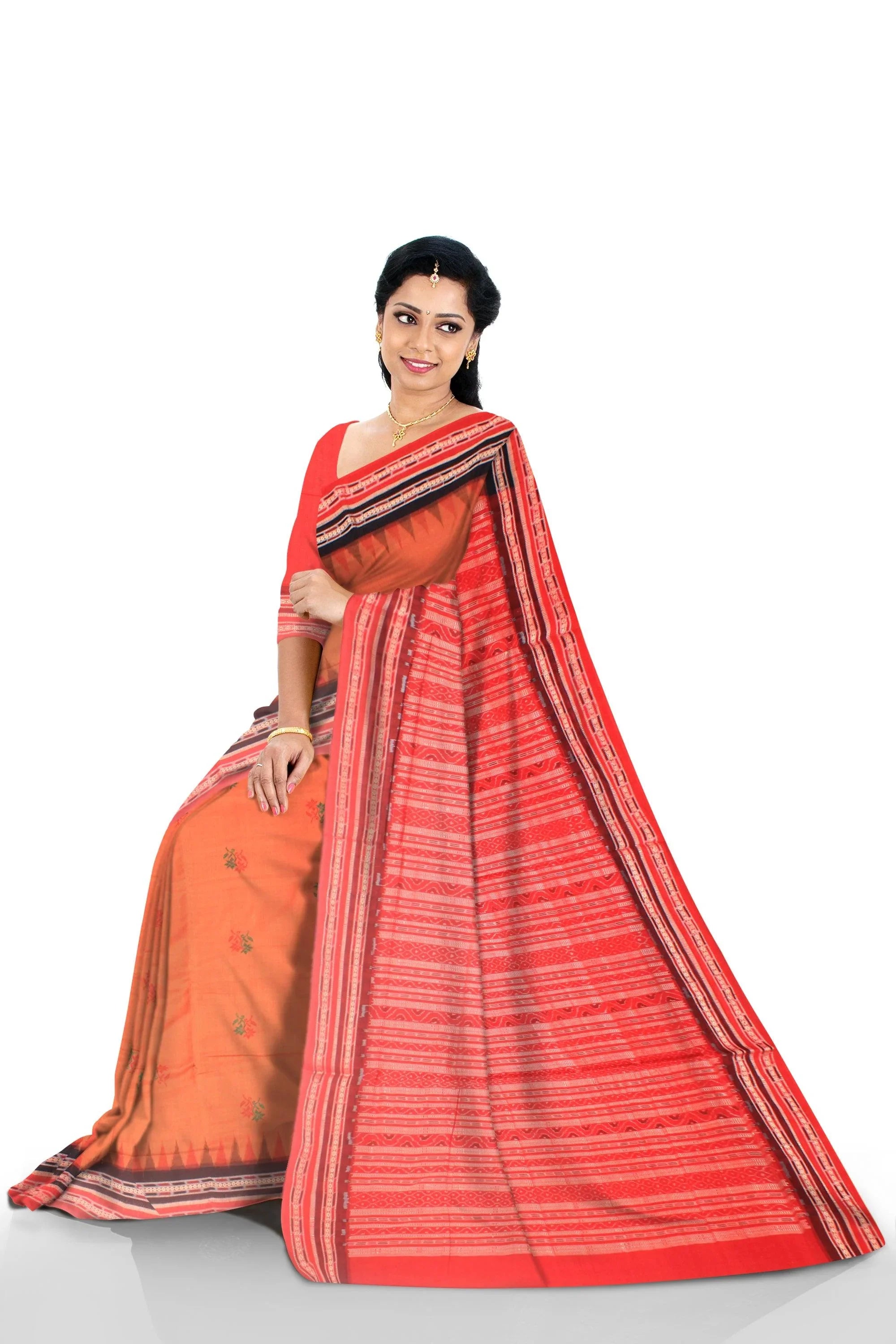 Latest design Light brown colour Sambalpuri cotton saree with blouse piece. - Koshali Arts & Crafts Enterprise