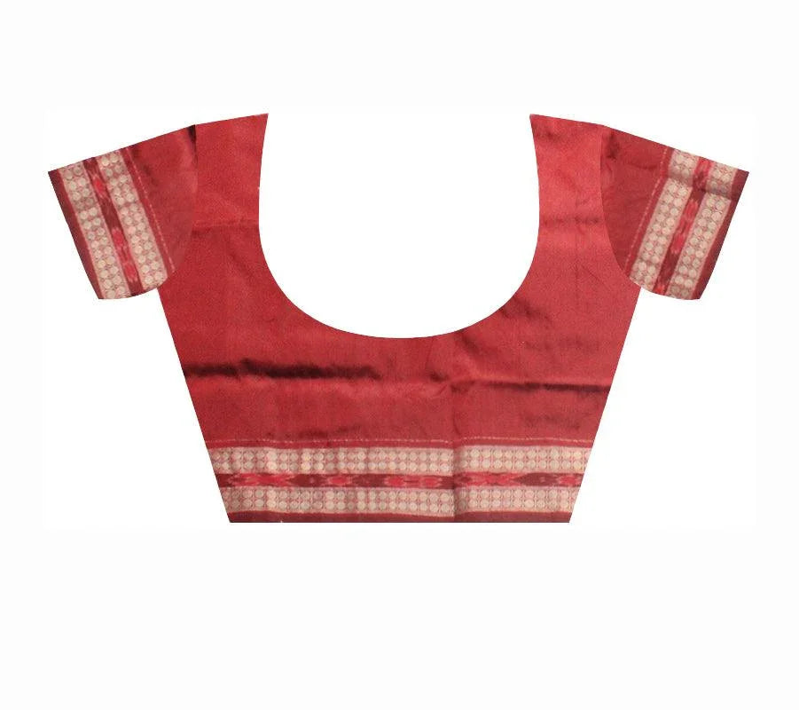 A sambalpuri saree in green (moss),black, silver and maroon color base, with blouse piece. - Koshali Arts & Crafts Enterprise