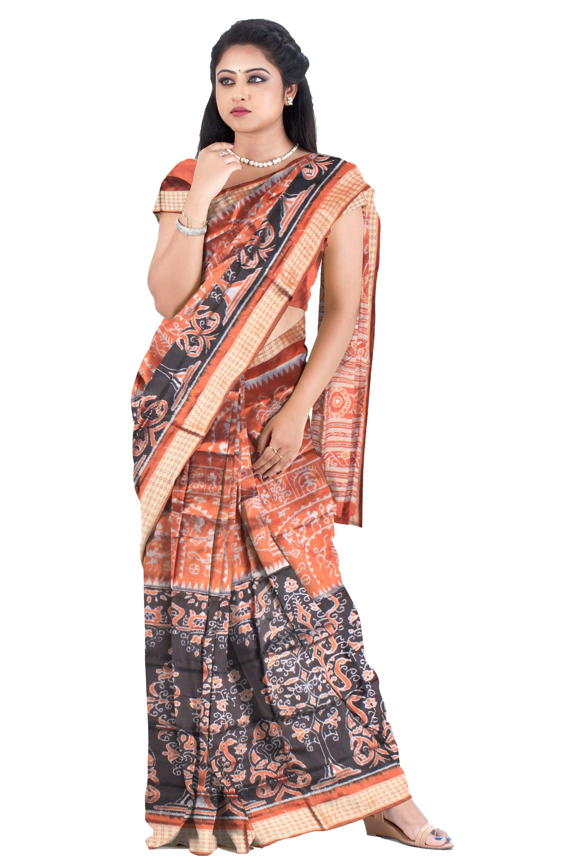 Latest design orange and black color pata saree  with blouse piece. - Koshali Arts & Crafts Enterprise