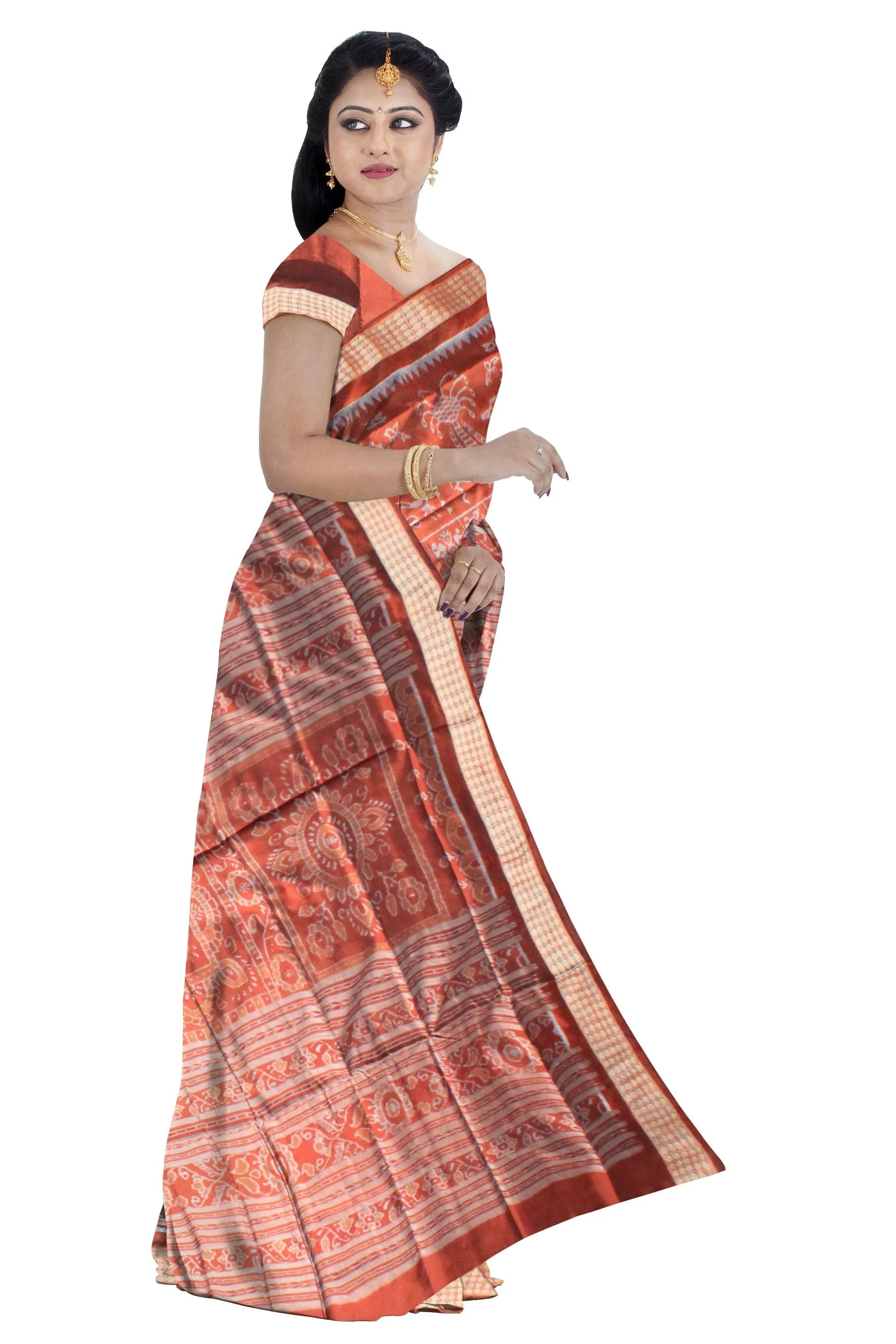 Latest design orange and black color pata saree with blouse piece. - Koshali Arts & Crafts Enterprise