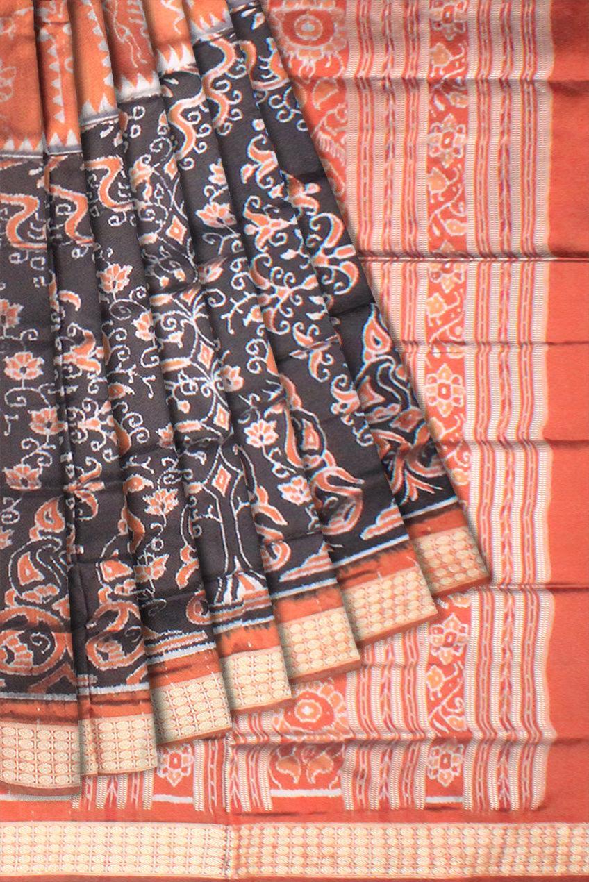 Latest design orange and black color pata saree with blouse piece. - Koshali Arts & Crafts Enterprise