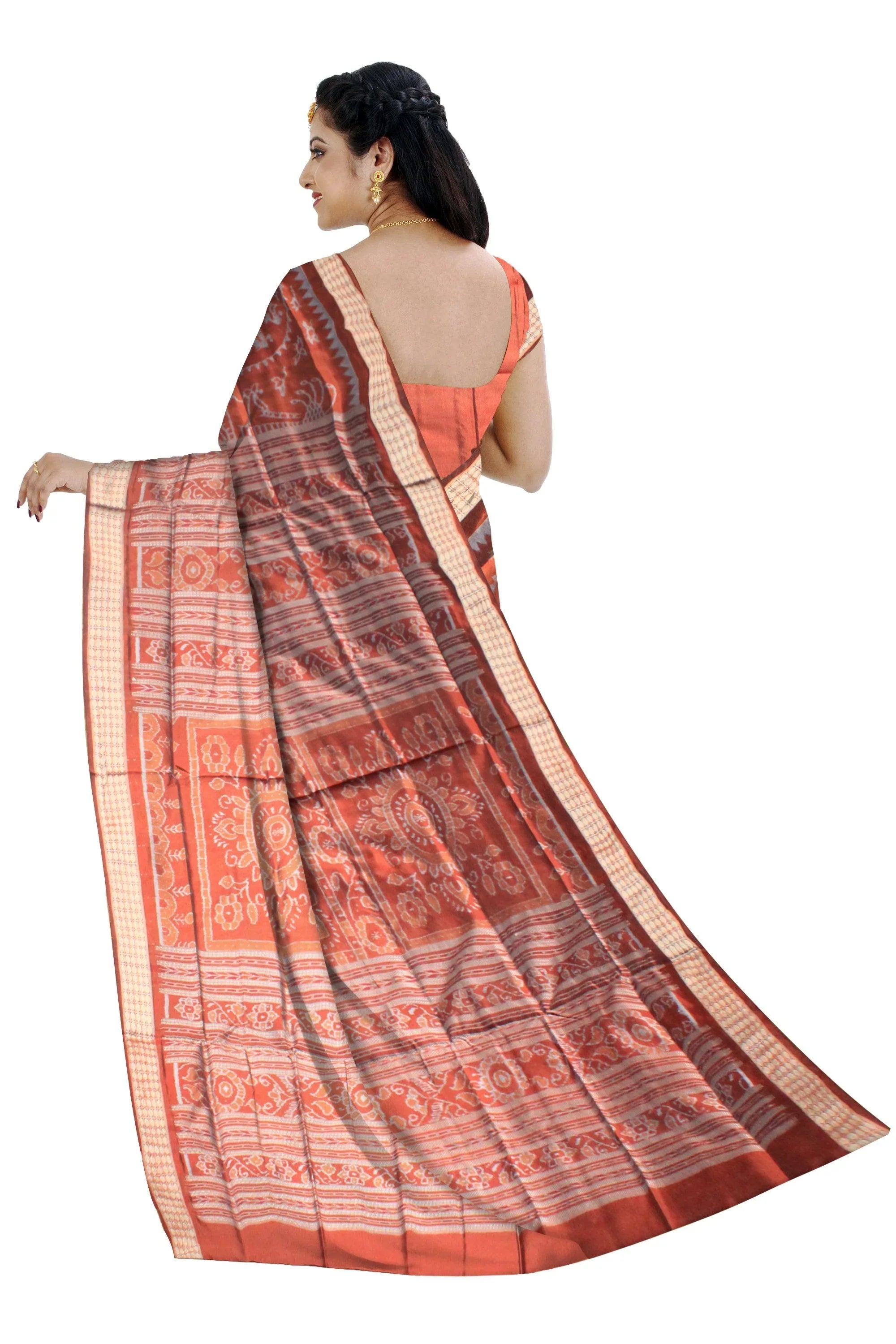 Latest design orange and black color pata saree with blouse piece. - Koshali Arts & Crafts Enterprise