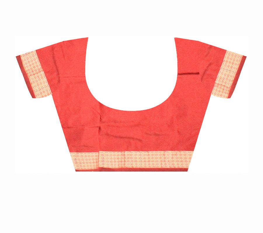 A sambalpuri kumbha saree  in red  , maroon and white color base,  with blouse piece. - Koshali Arts & Crafts Enterprise