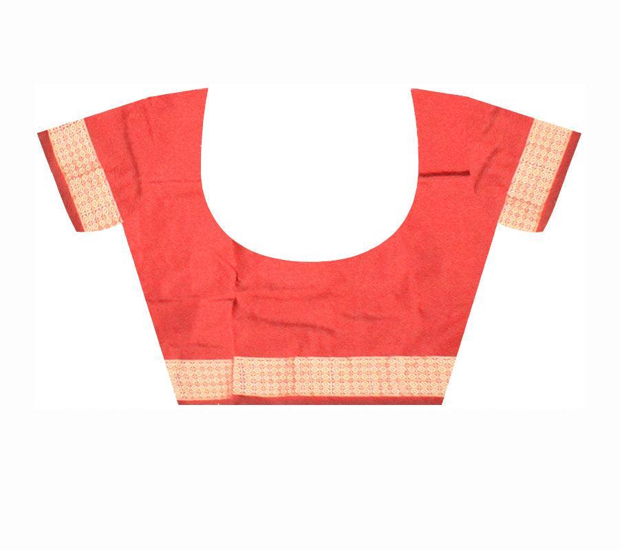 A sambalpuri kumbha saree in red , maroon and white color base, with blouse piece. - Koshali Arts & Crafts Enterprise