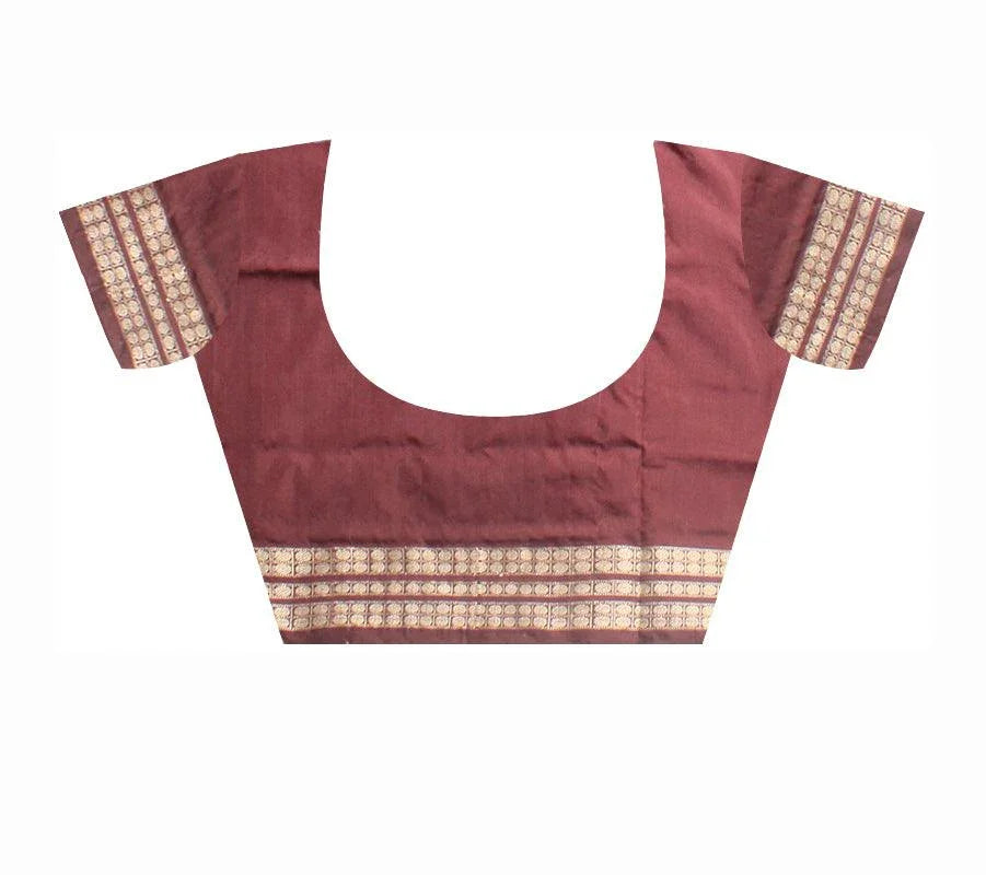 A sambalpuri pata saree in maroon and pink color base, with blouse piece. - Koshali Arts & Crafts Enterprise