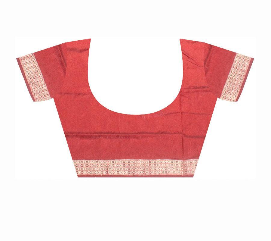 A sambalpuri pata saree is maroon , dark blue and silver color base, with blouse piece. - Koshali Arts & Crafts Enterprise