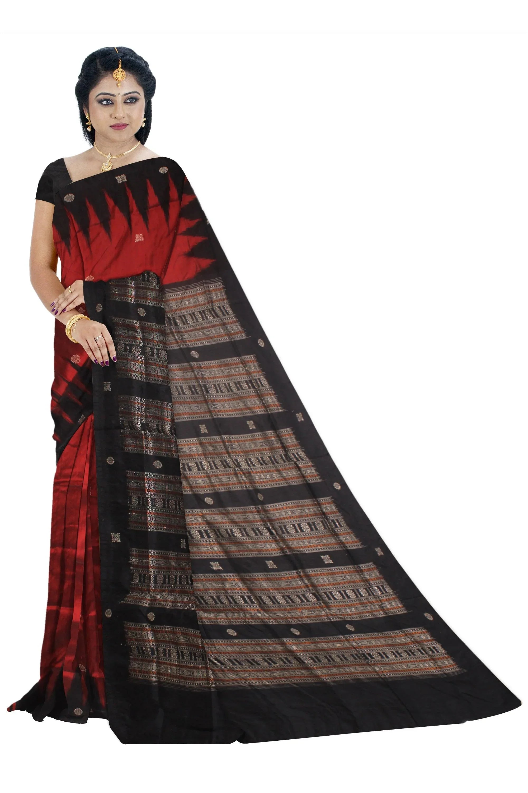 Sambalpuri pata saree in maroon color ,pallu latest design with blouse piece. - Koshali Arts & Crafts Enterprise