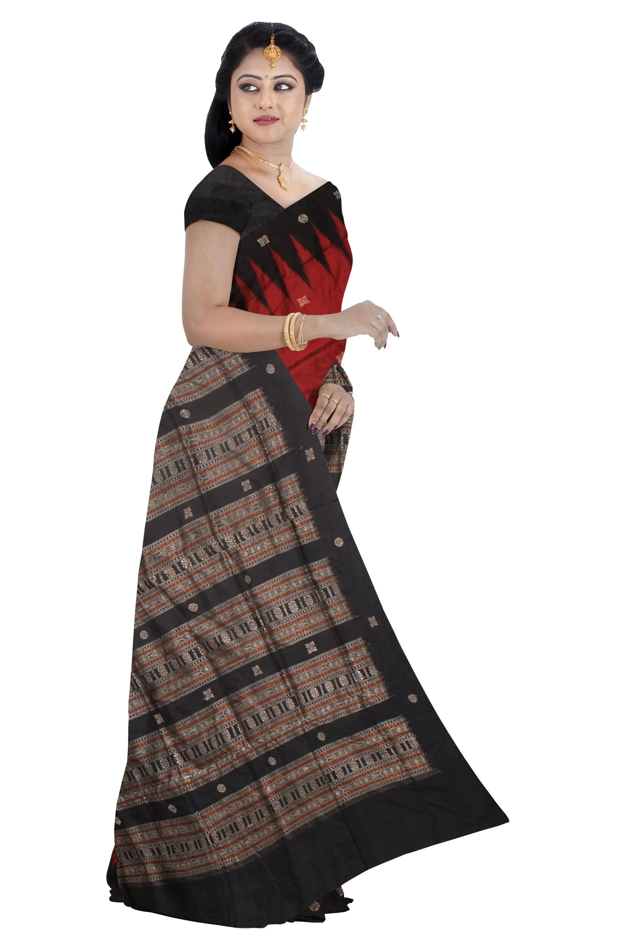 Sambalpuri pata saree in maroon color ,pallu latest design,with blouse piece. - Koshali Arts & Crafts Enterprise