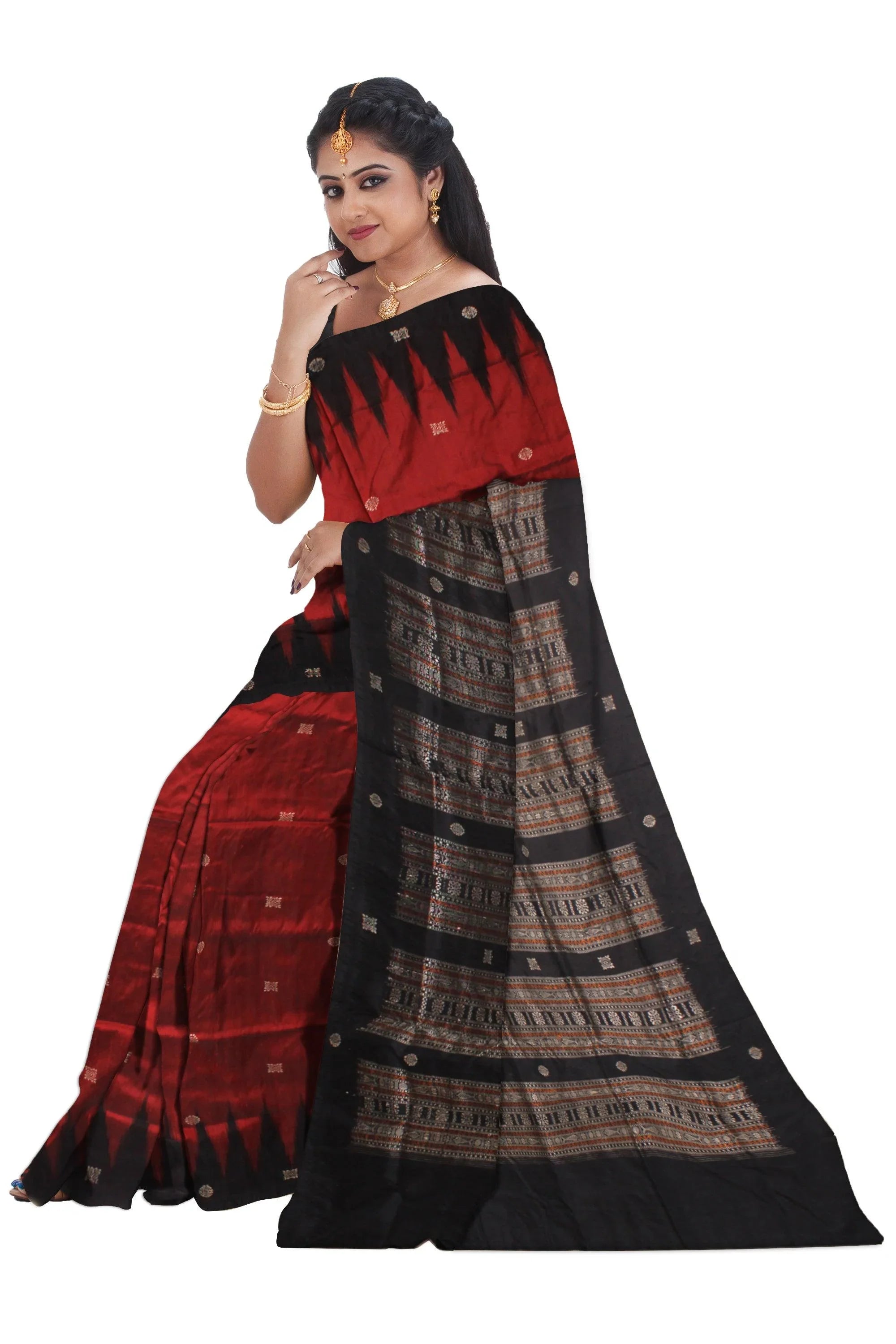 Sambalpuri pata saree in maroon color ,pallu latest design with blouse piece. - Koshali Arts & Crafts Enterprise