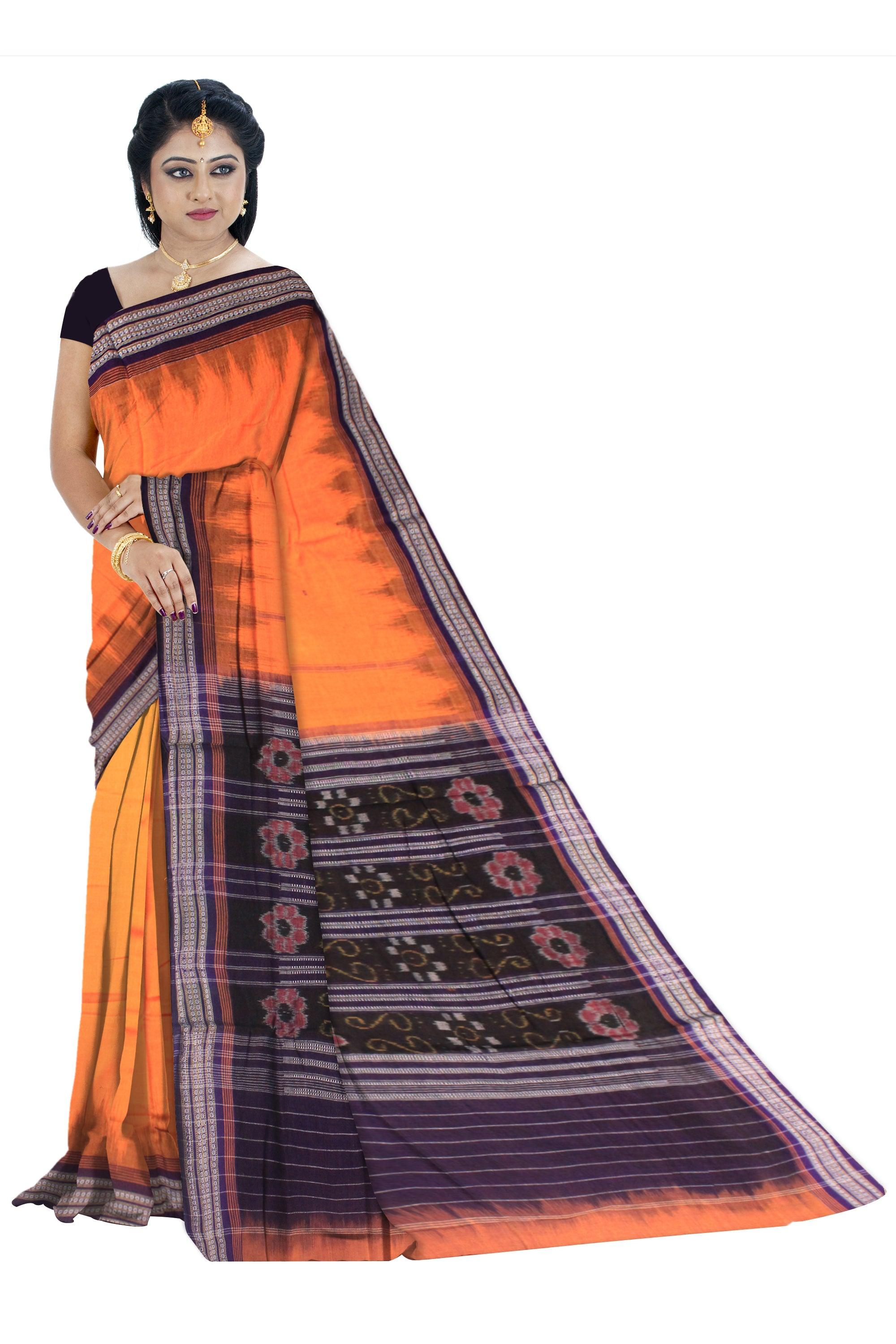 SAMBALPURI COTTON SAREE IN  YELLOW AND PURPLE  COLOUR WITH OUT  BLOUSE PIECE. - Koshali Arts & Crafts Enterprise
